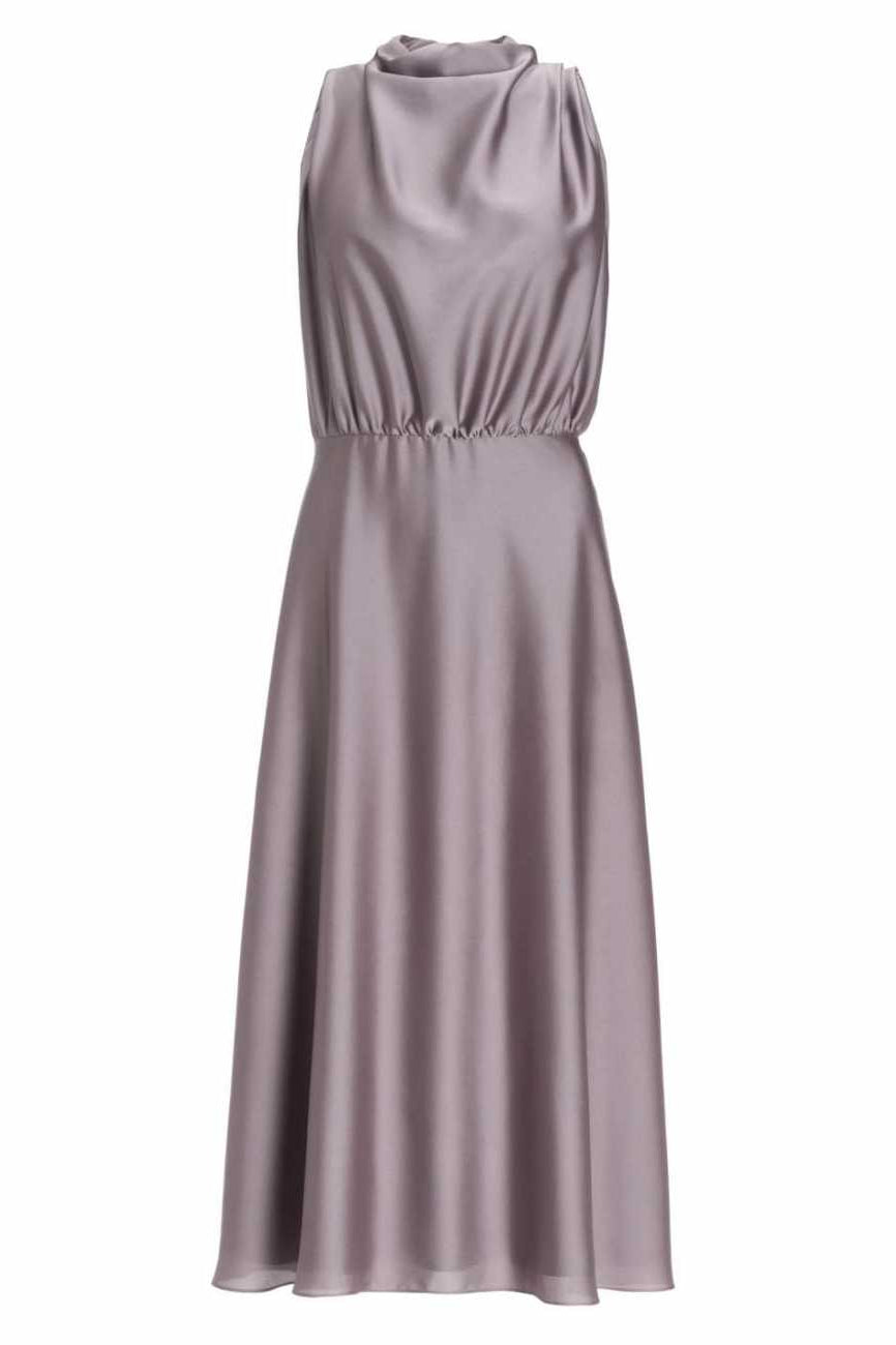 Midi Kleid aus nachhaltigem Satin mit Drapierung am Kragen