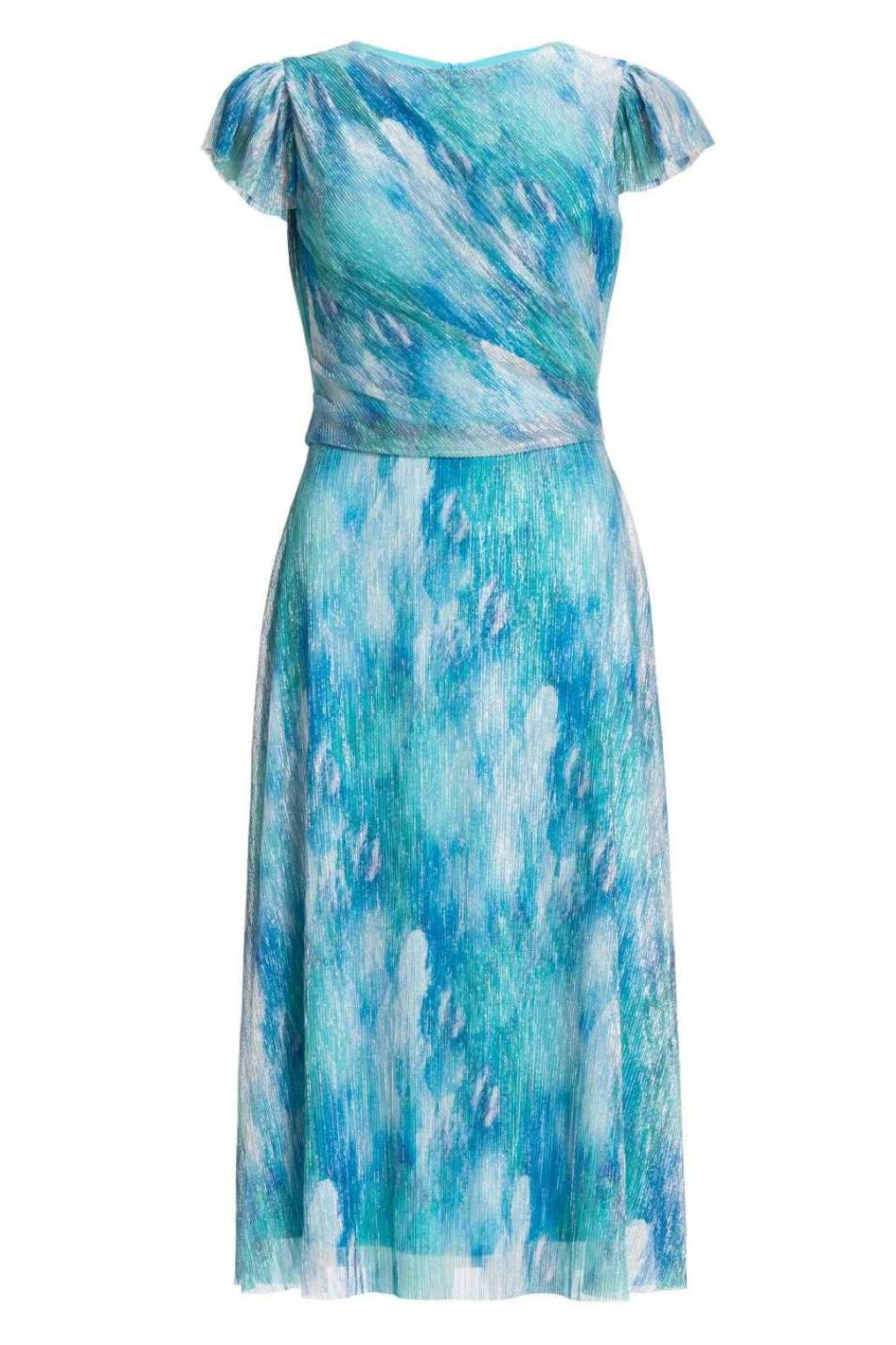 Midi Kleid aus bedrucktem Plissee Jersey mit kurzen Ärmeln