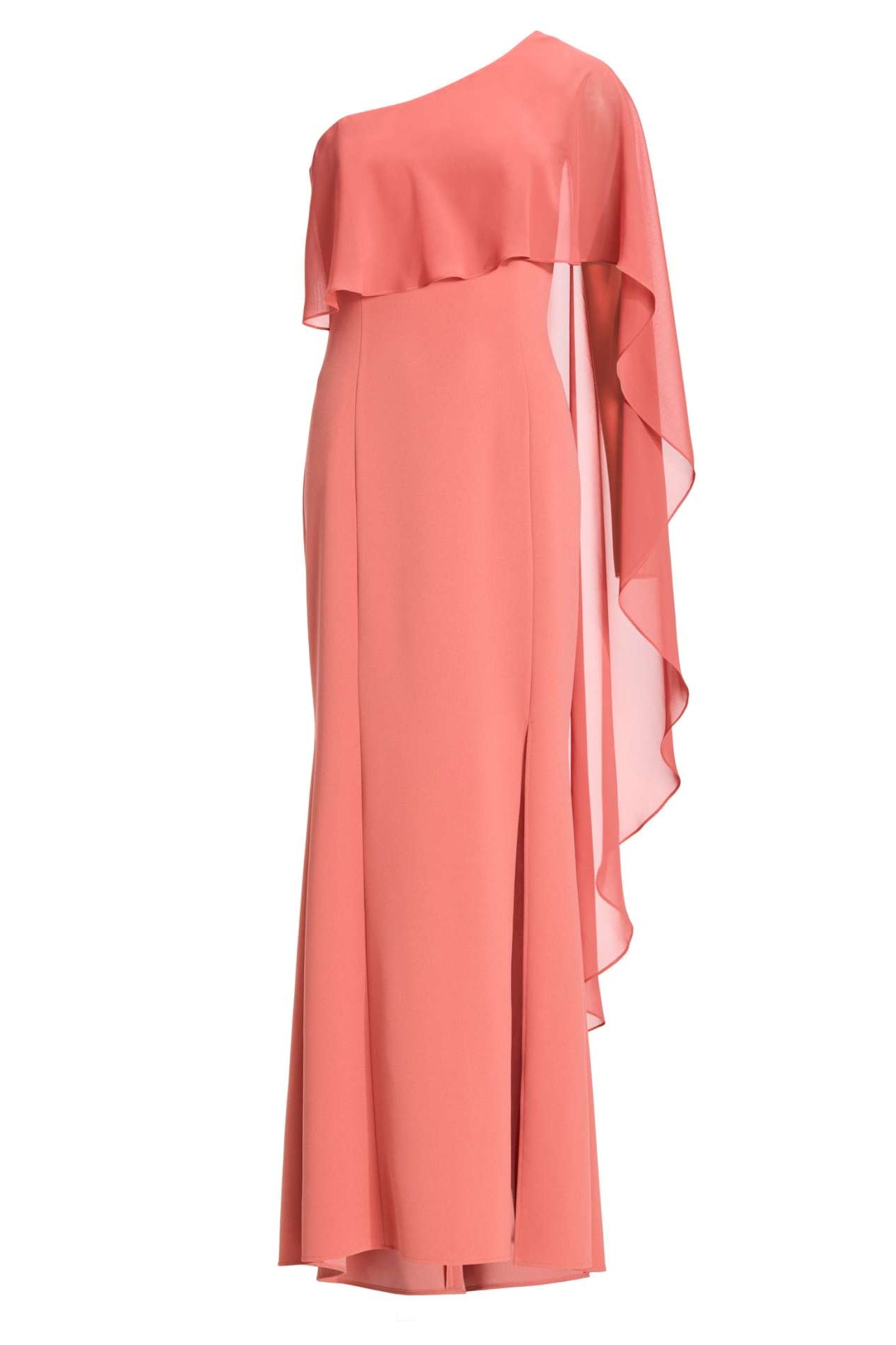 One-Shoulder Abendkleid mit einem Cape-ähnlichen Ärmel aus Chiffon