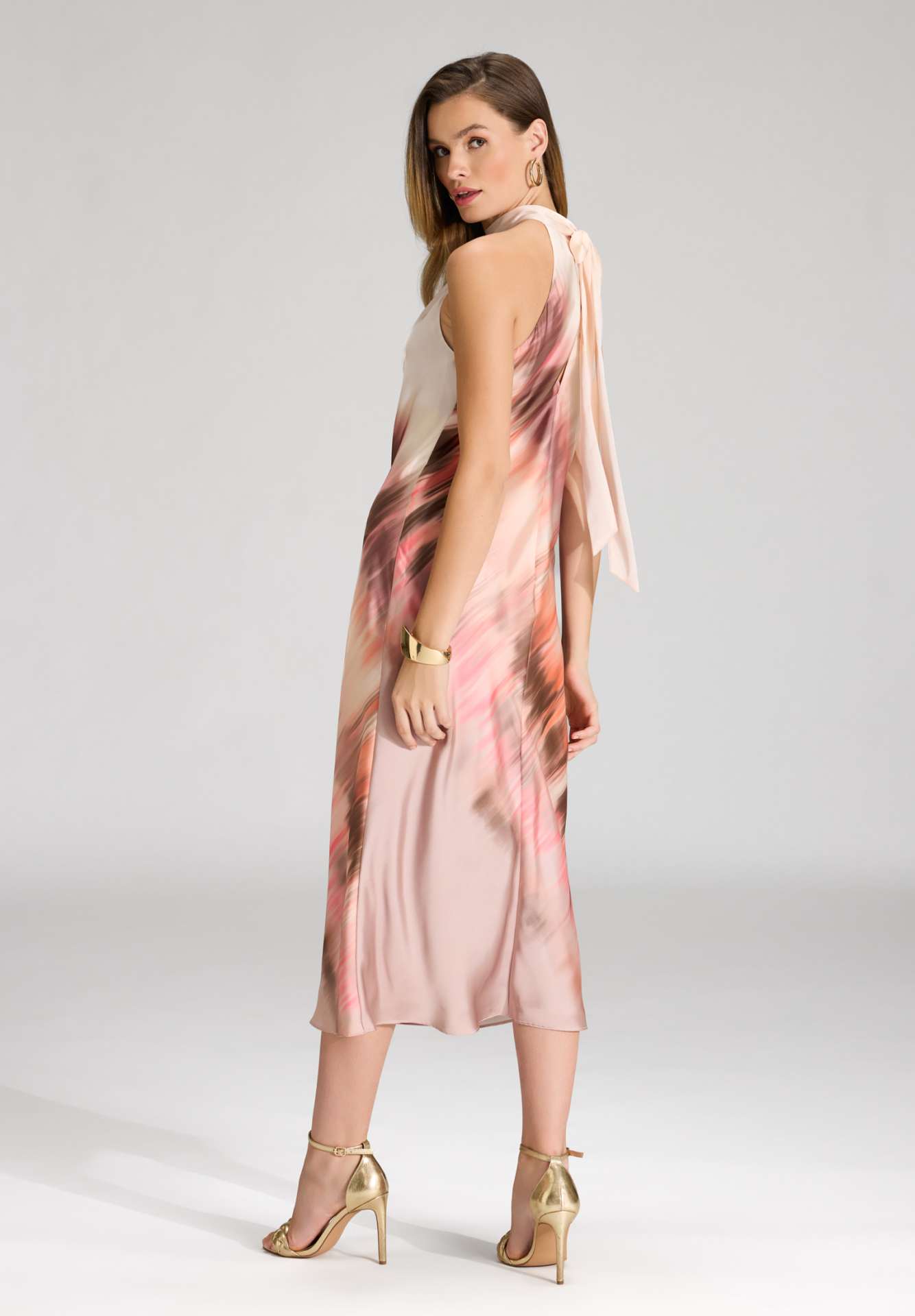 Bedrucktes Slip Dress aus Satin mit Stehkragen