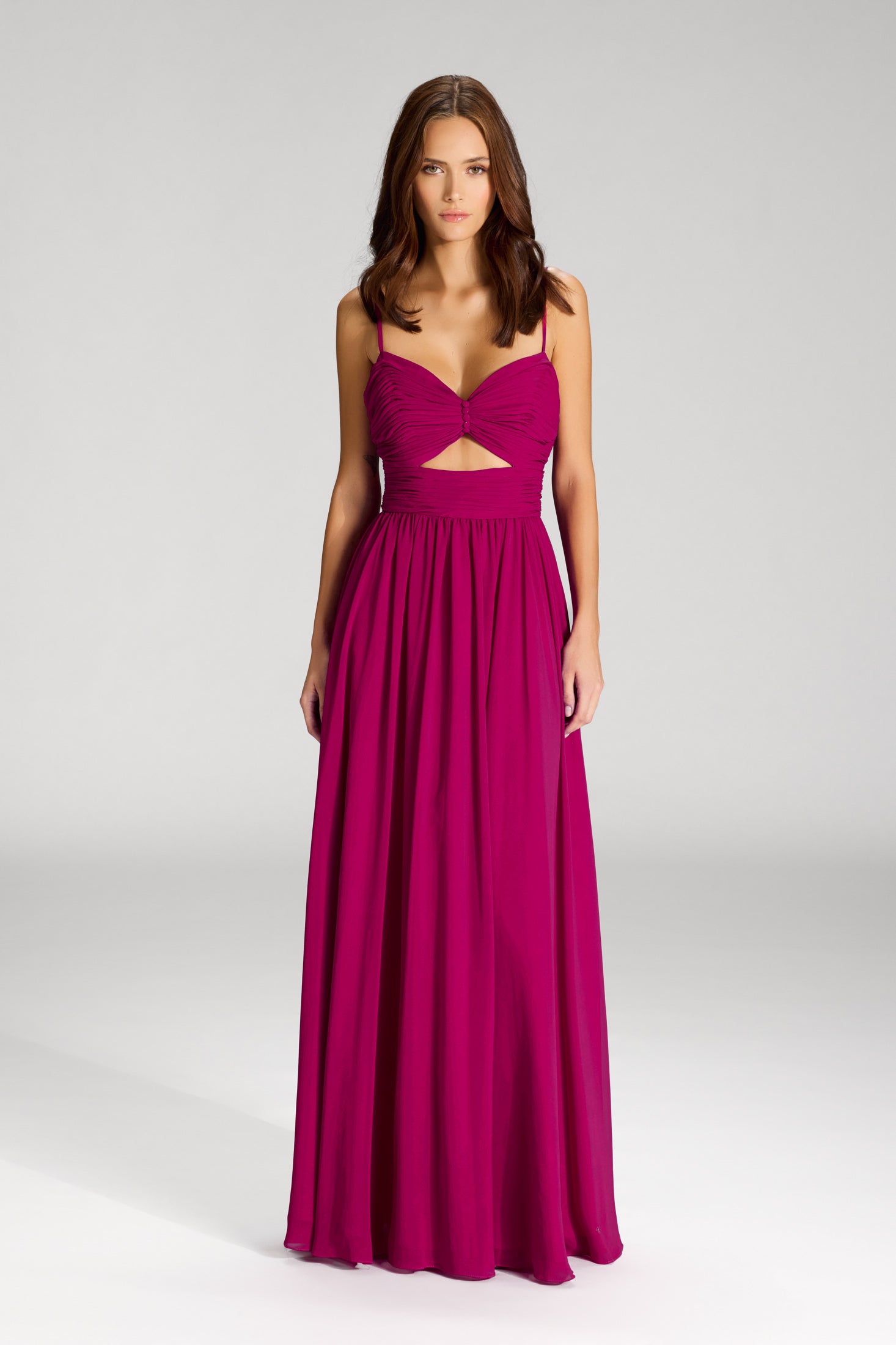 Chiffonkleid mit Cut-Out Detail und feiner Raffung passionfruit pink