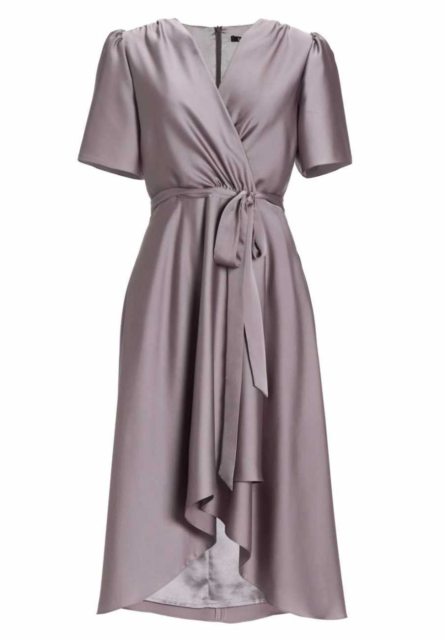 Cocktailkleid aus nachhaltigem Satin in Wickel Optik