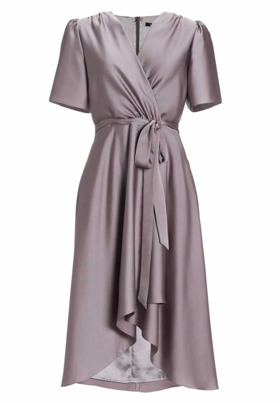 Cocktailkleid aus nachhaltigem Satin in Wickel Optik