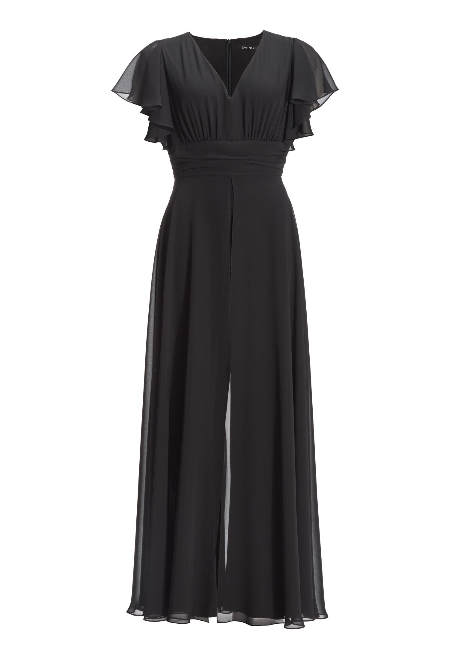 Chiffon Jumpsuit mit Überrock und Volantärmeln