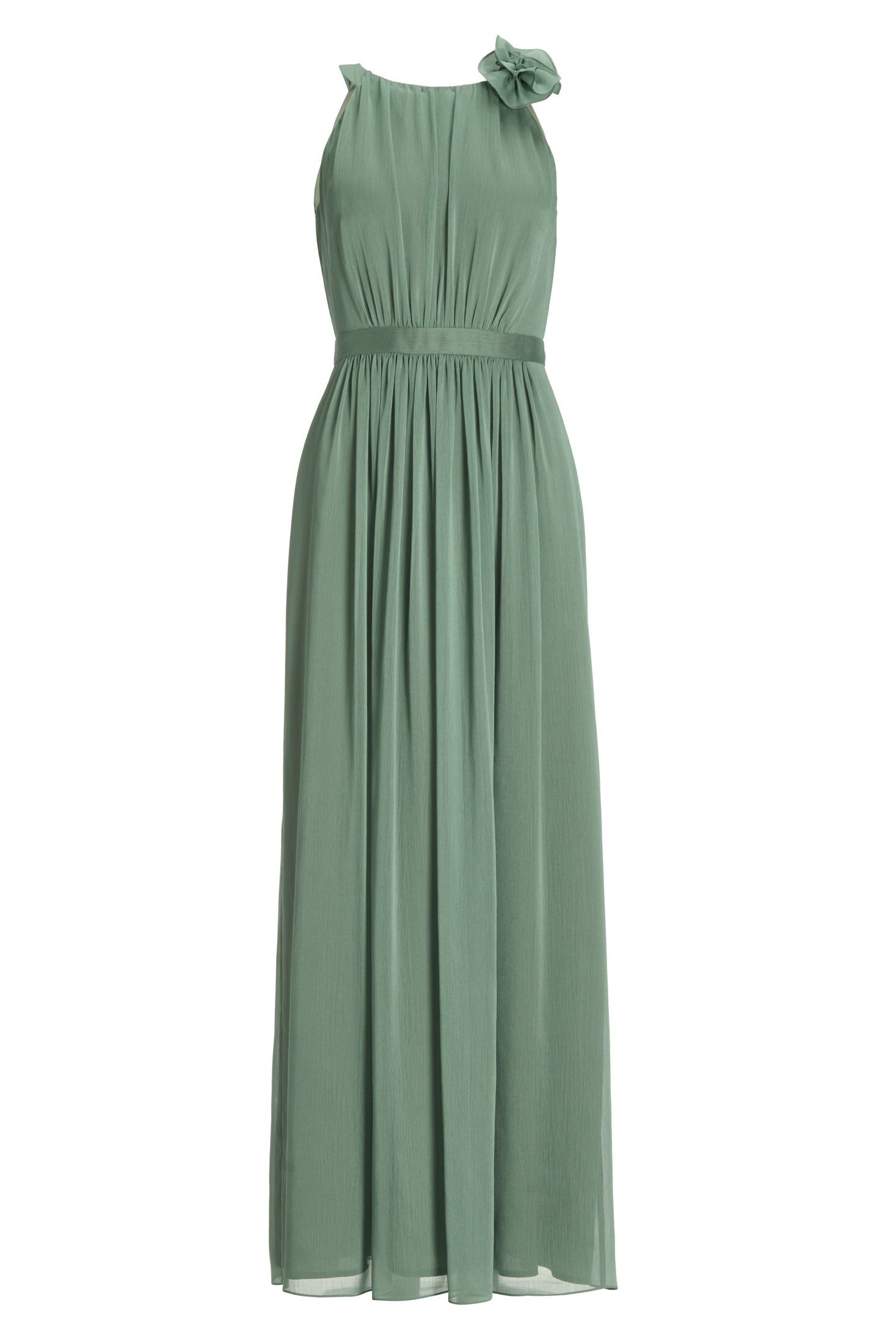 Abendkleid aus Crinkle Chiffon mit dekorativer Blüte