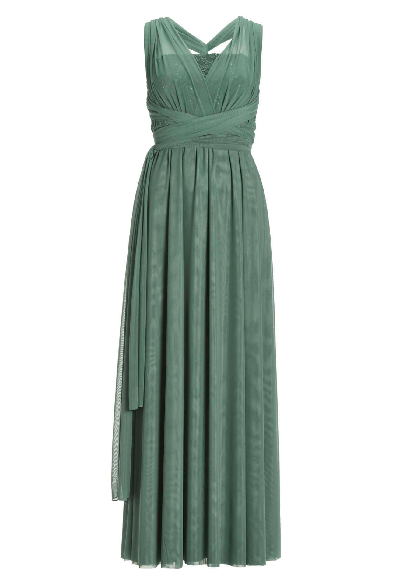 Abendkleid aus Mesh und Spitze mit verschiedenen Bindemöglichkeiten