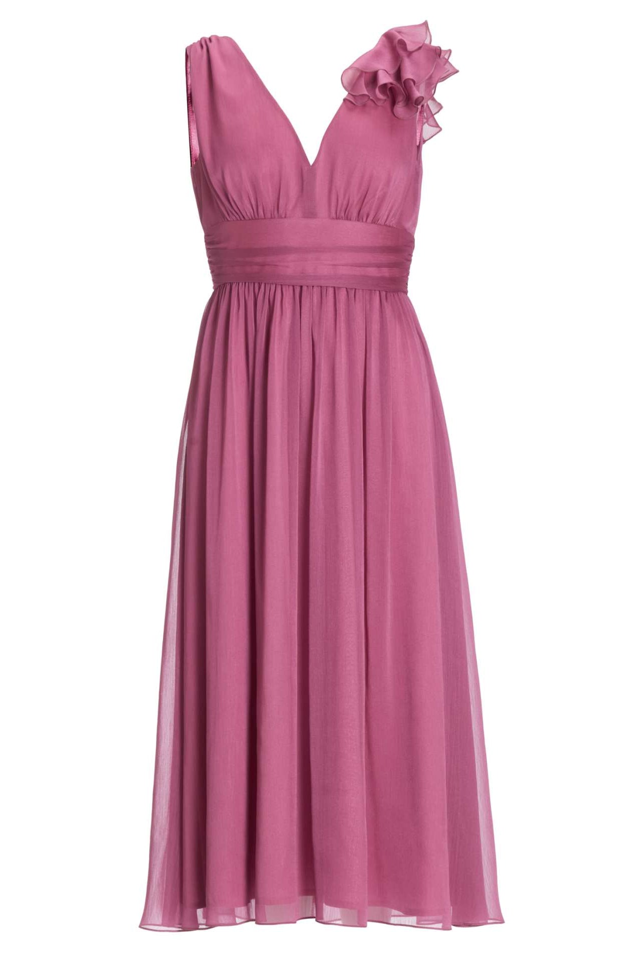 Cocktailkleid aus Crinkle Chiffon mit Volant Detail an der Schulter