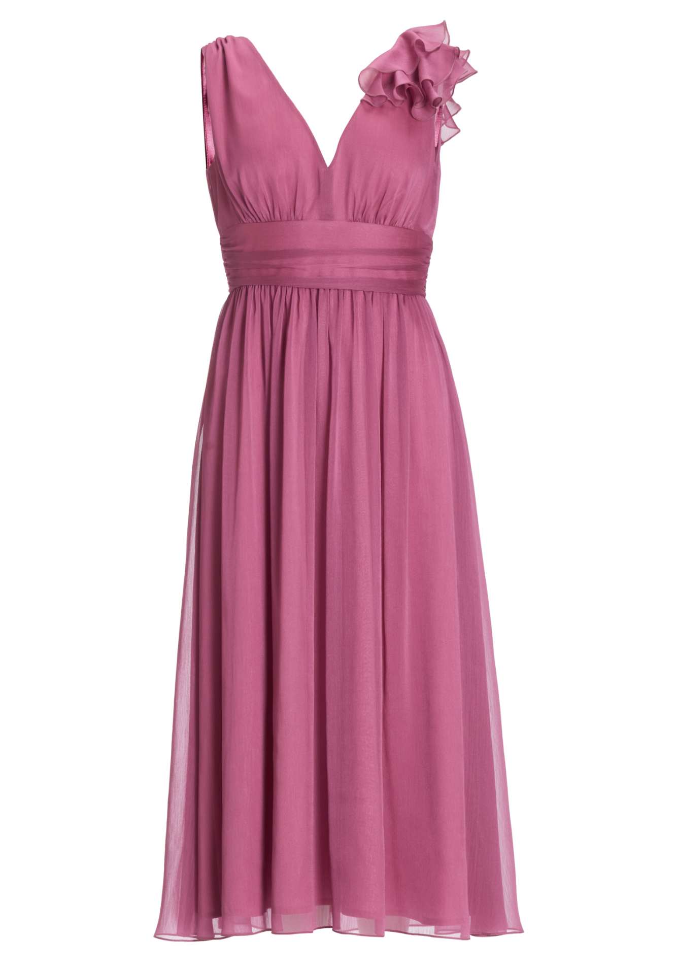 Cocktailkleid aus Crinkle Chiffon mit Volant Detail an der Schulter