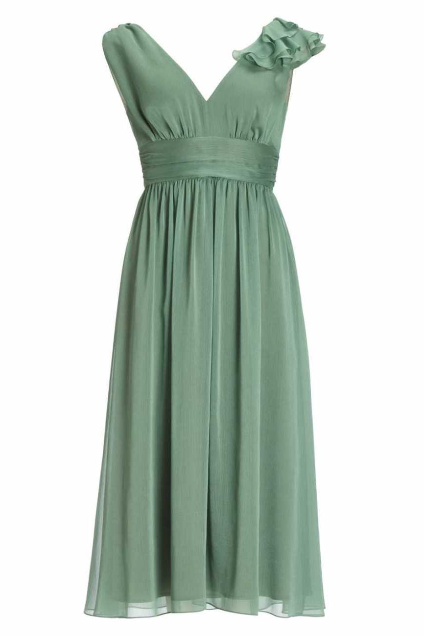 Cocktailkleid aus Crinkle Chiffon mit Volant Detail an der Schulter