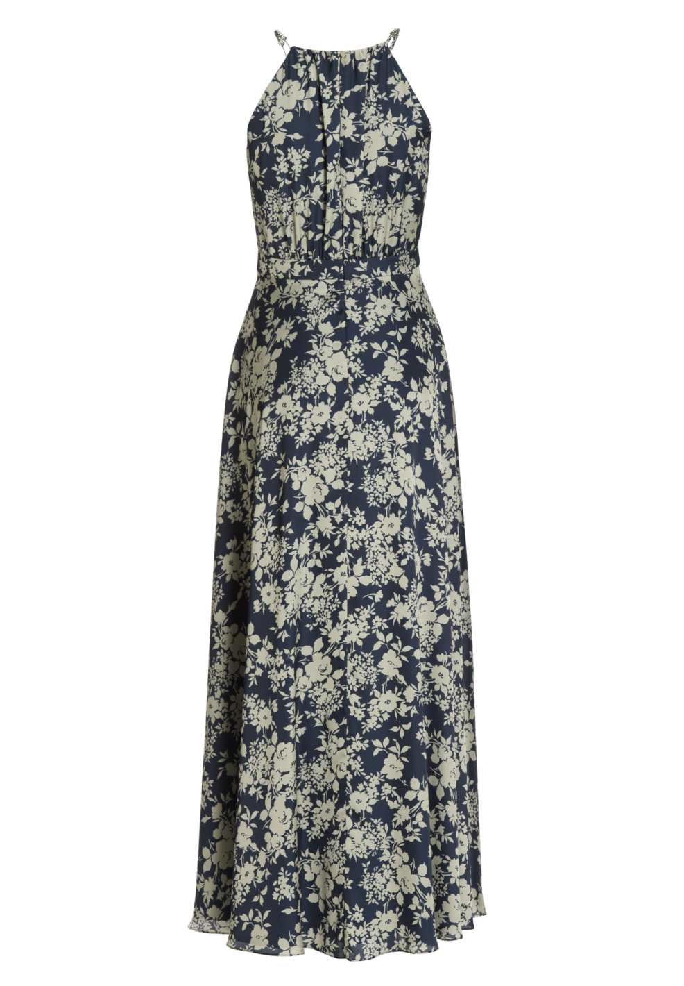 Maxikleid aus floral bedrucktem Satin mit Zierträger