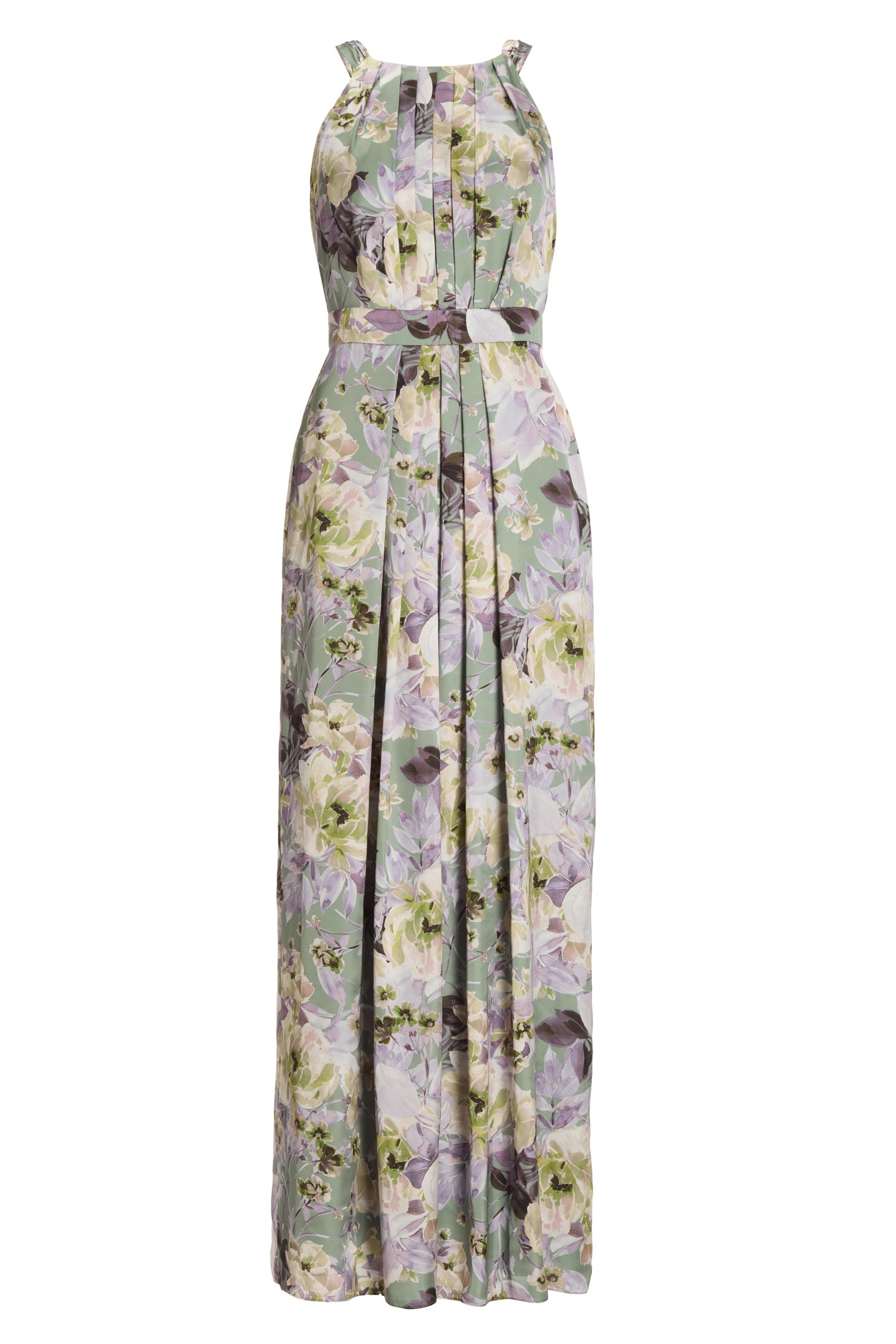 Maxi Kleid mit amerikanischem Ausschnitt aus nachhaltigem bedruckten Satin