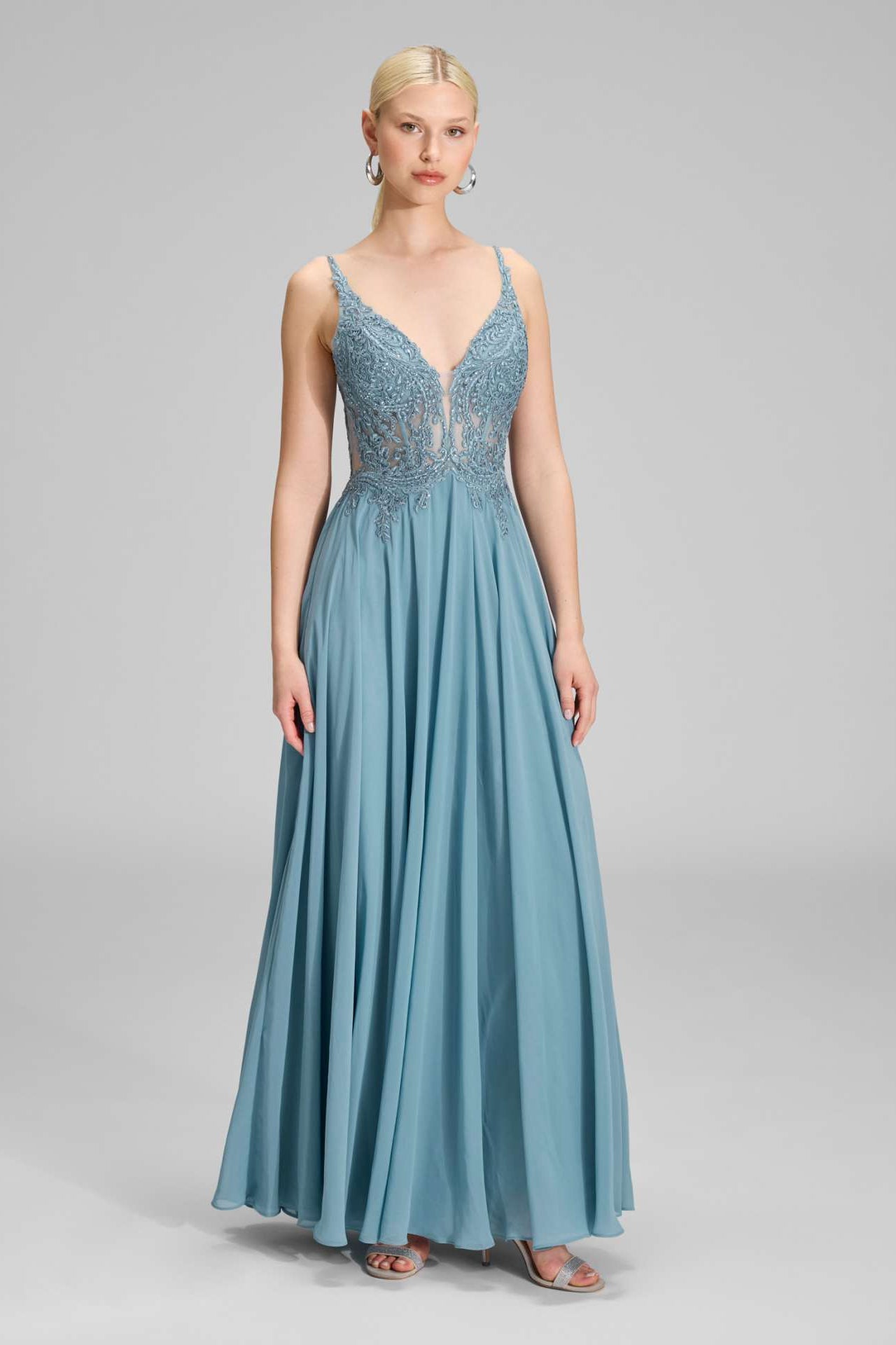 Chiffonkleid mit Stickerei sea blue