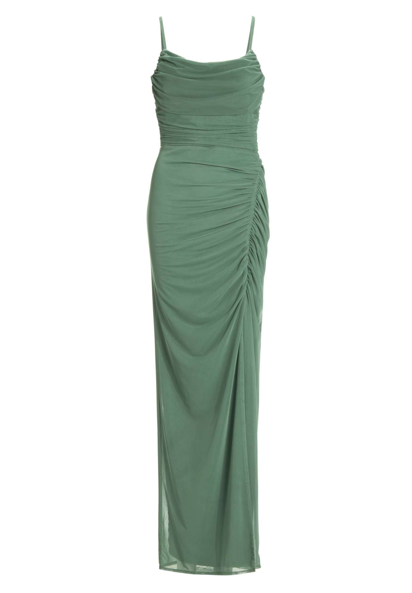 Figurbetontes Abendkleid aus Mesh mit Beinschlitz und Raffungen