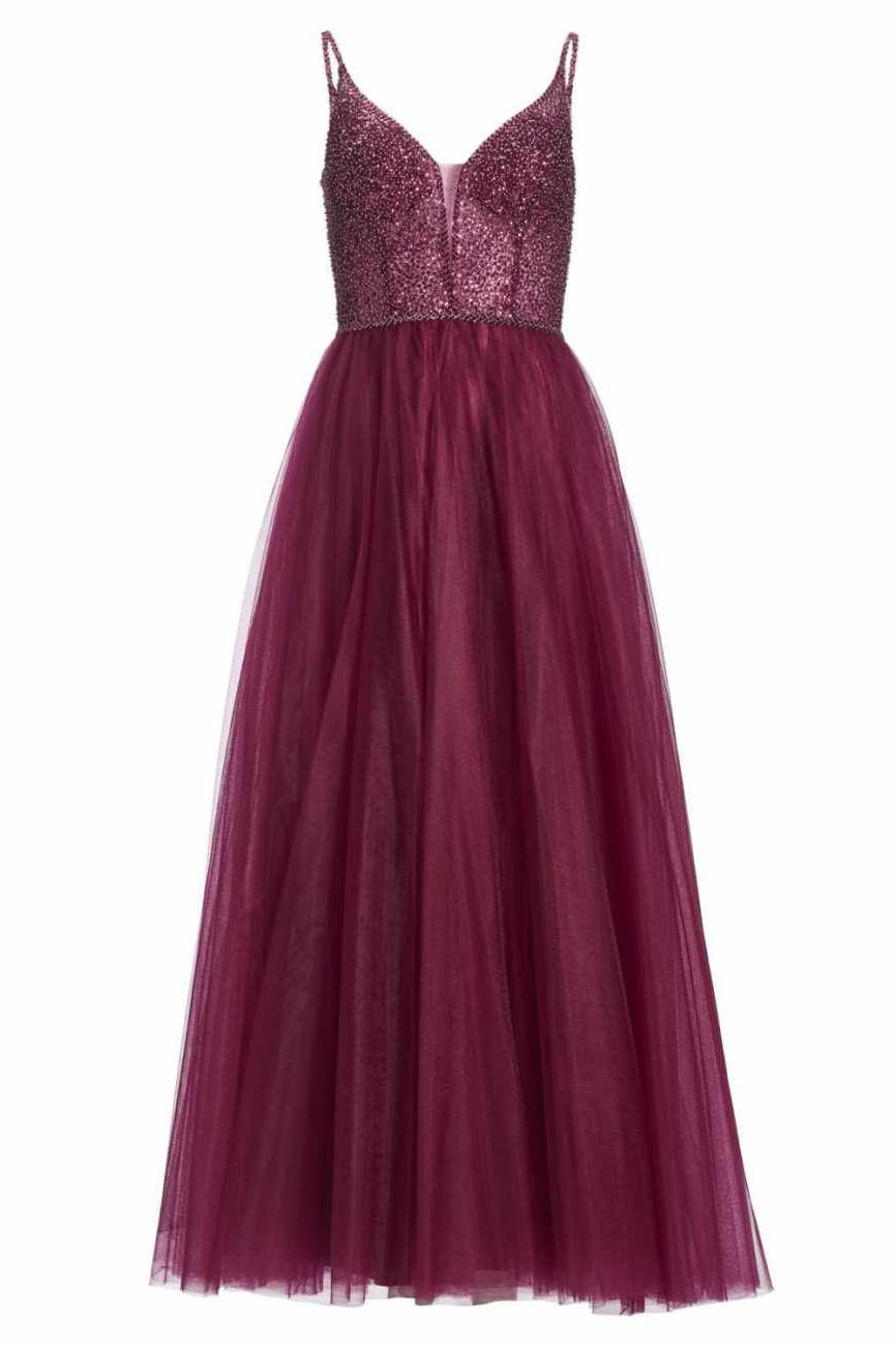 Tüllkleid mit feiner Ziersteinstickerei