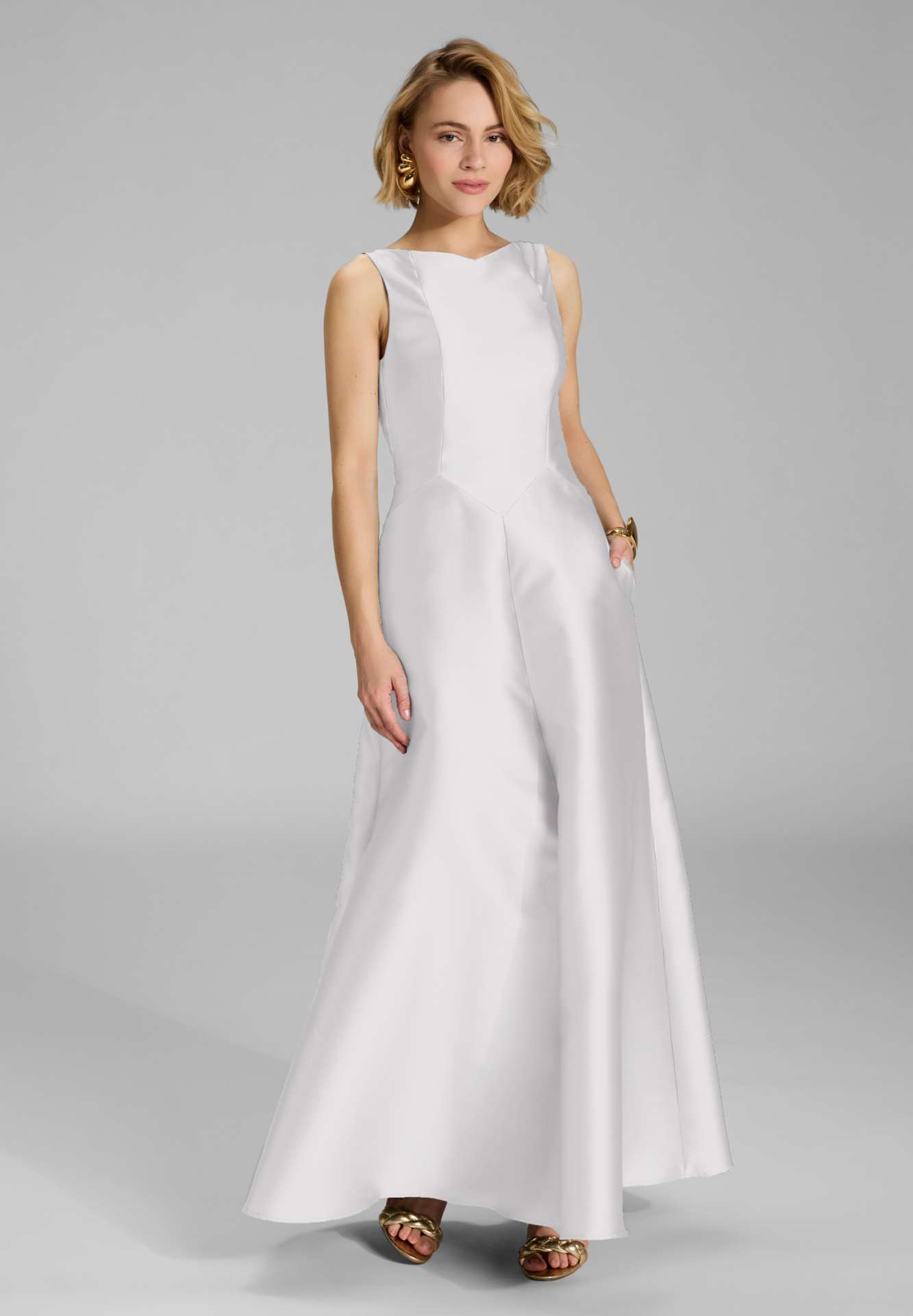 Robenartiges Abendkleid mit Eingrifftaschen ivory