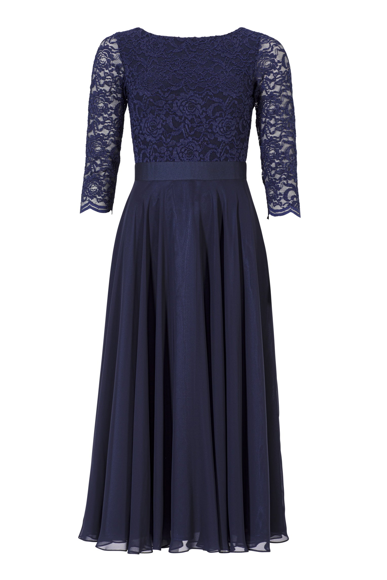 Abendkleid Midi mit Oberteil aus floraler Spitze und Chiffon Rock