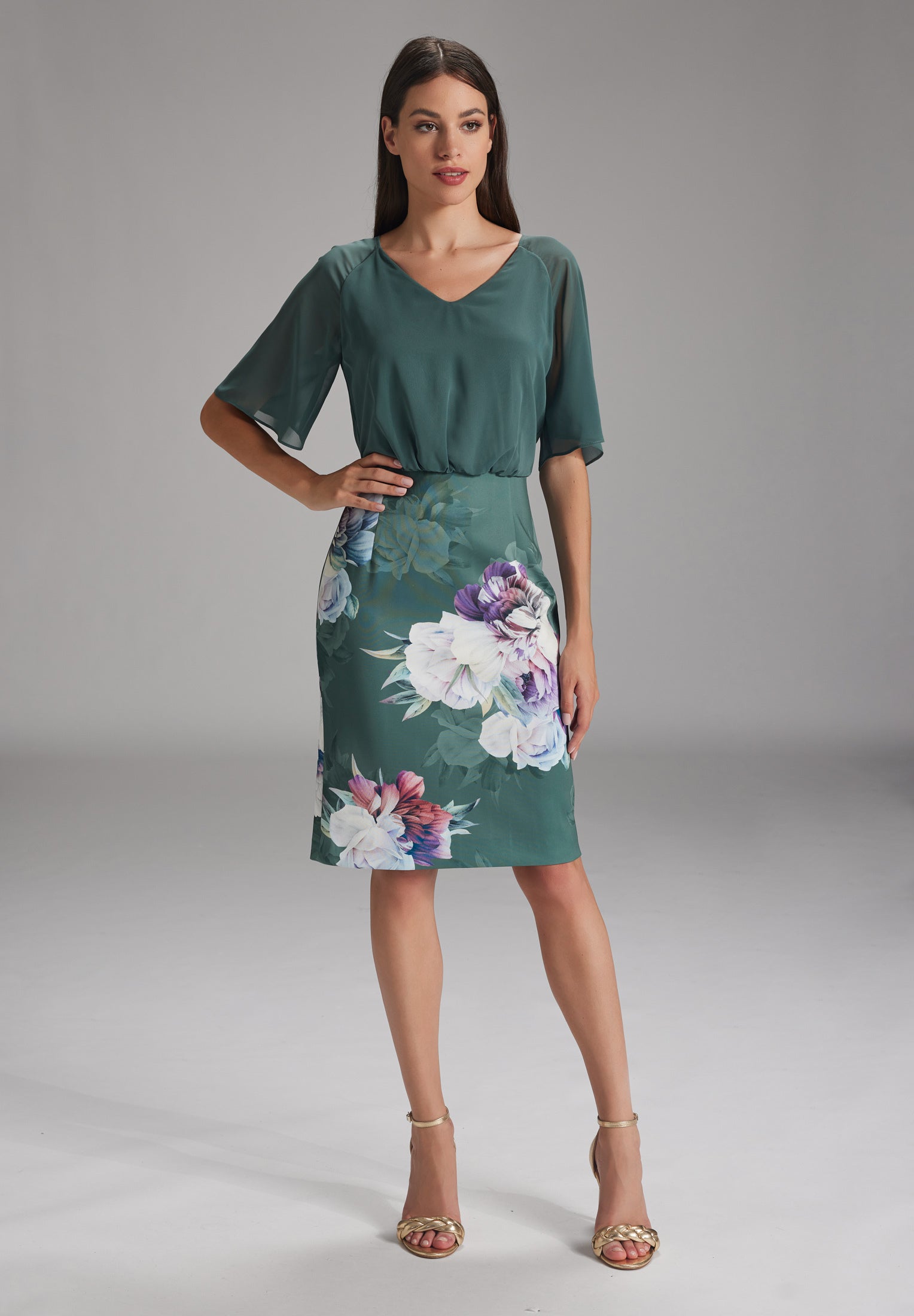 Cocktailkleid mit Scubarock moss green | multi