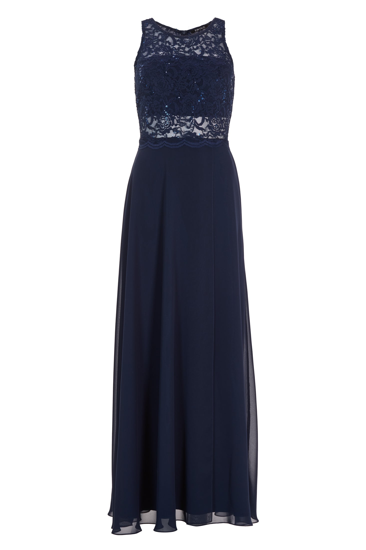 Abendkleid aus Chiffon mit transparentem Spitzenoberteil