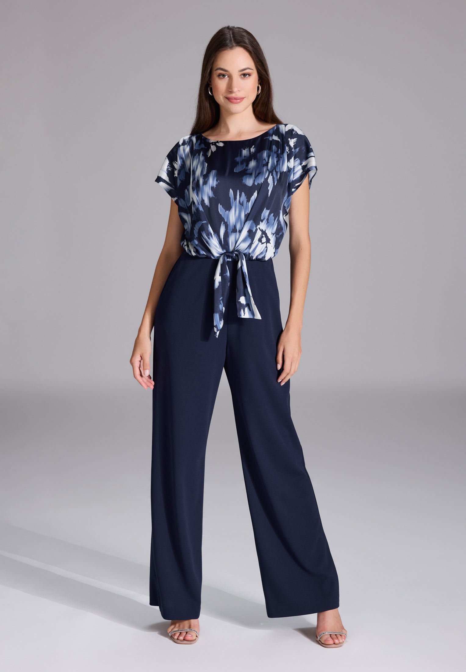 Jumpsuit mit bedrucktem Satin Top und Knoten Detail navy
