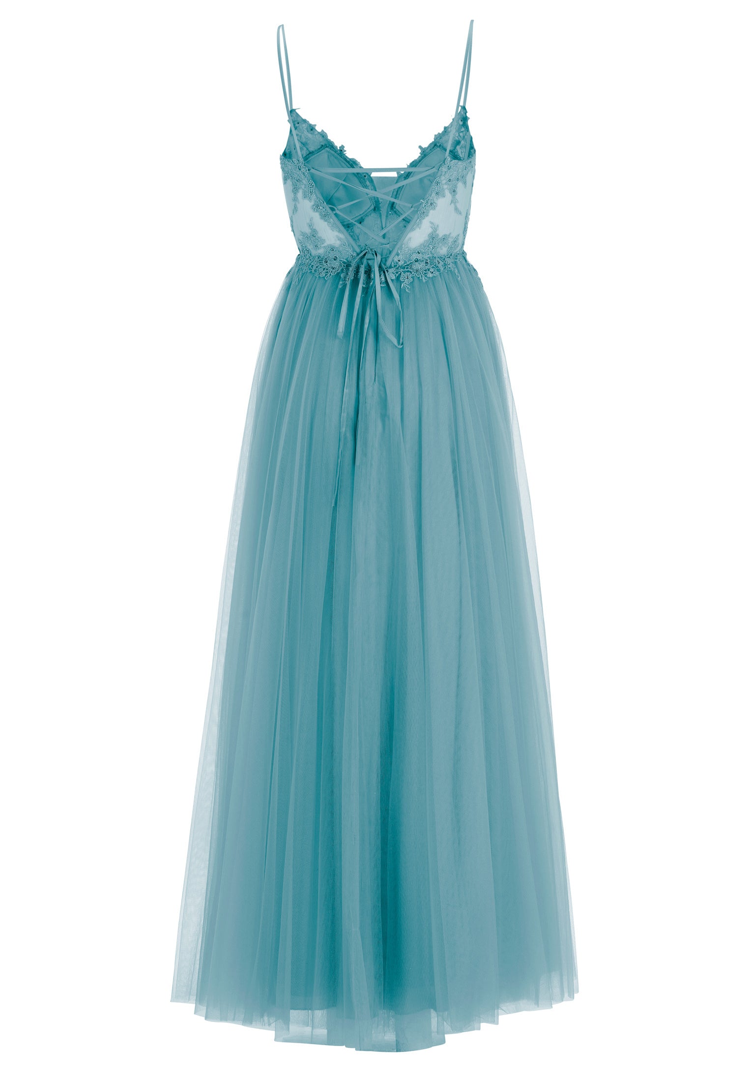 Ausgestelltes Tüllkleid mit Spitzenstickerei