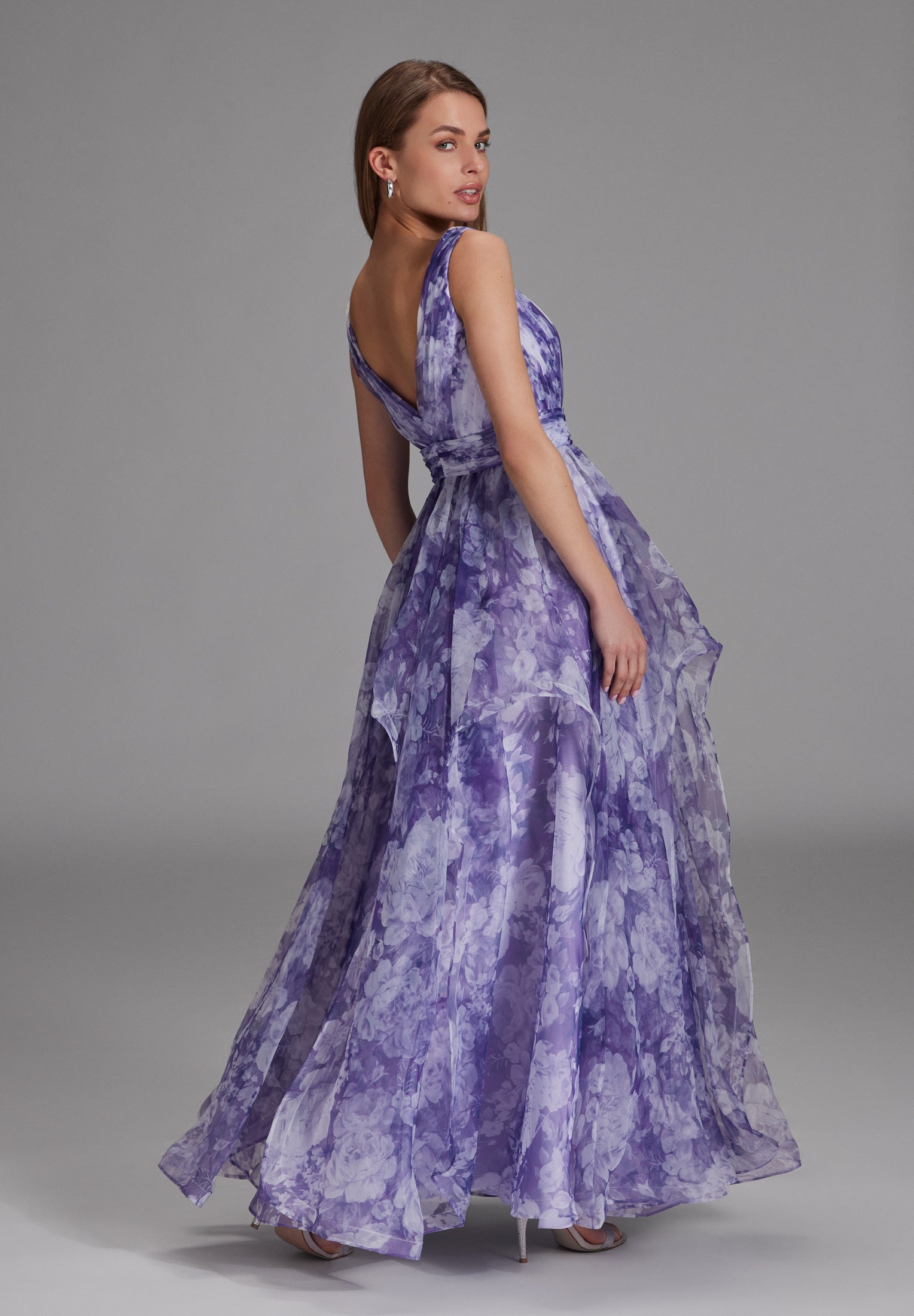 Organza Printkleid mit Volants