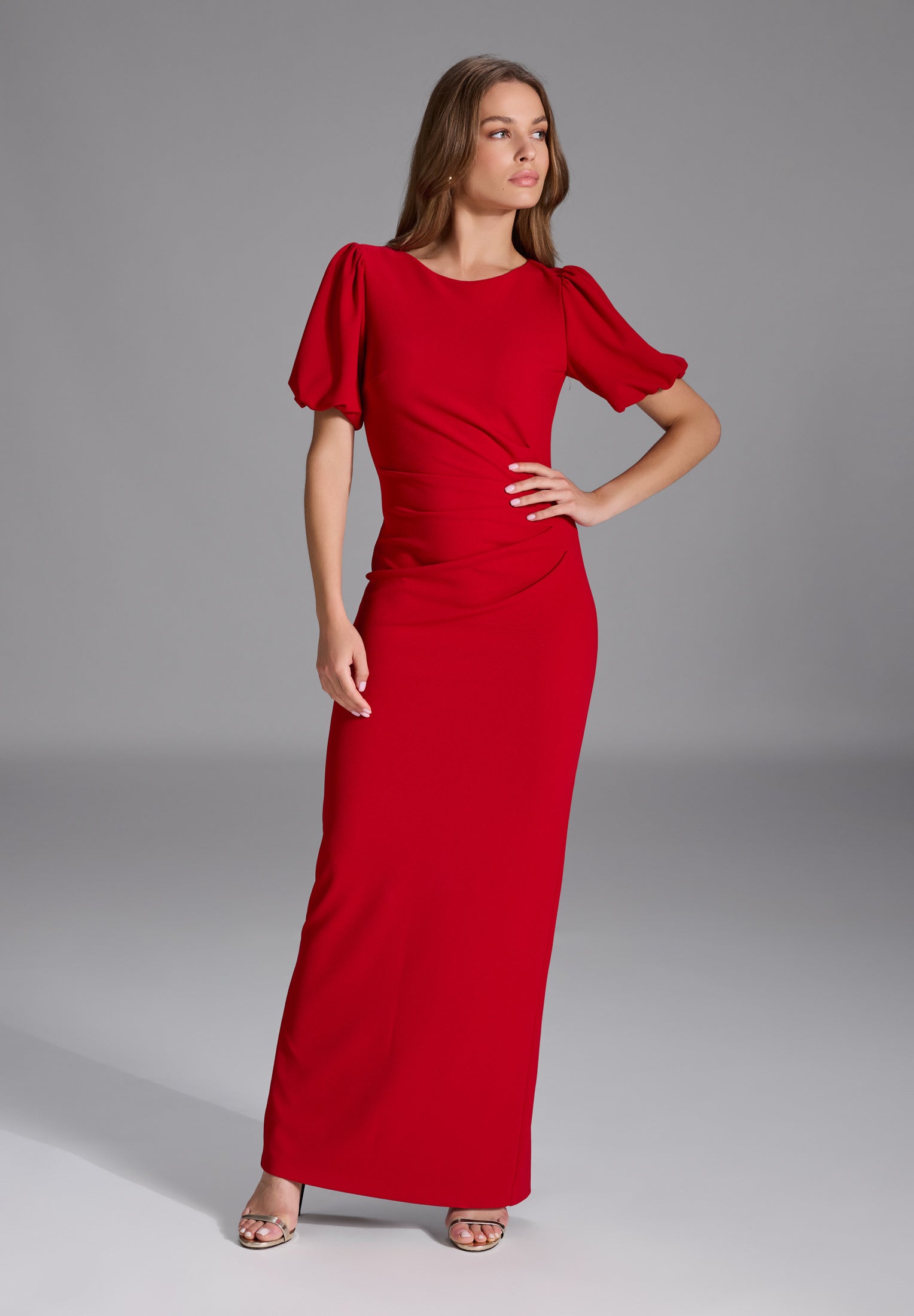 Abendkleid mit Puffärmeln aus Crepe Jersey