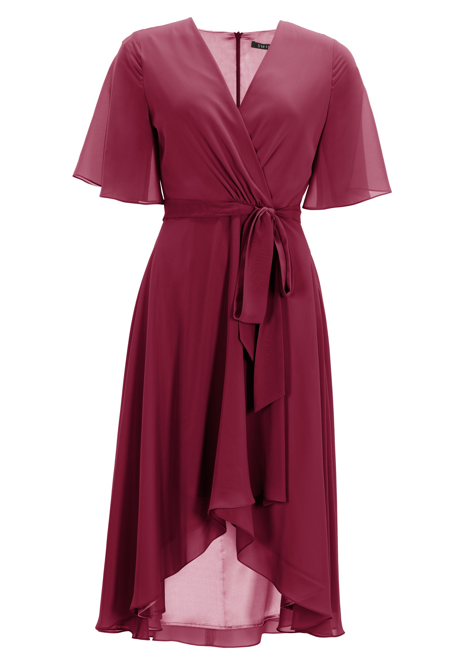 Chiffon Kleid in Wickel Optik mit Vokuhila Saum