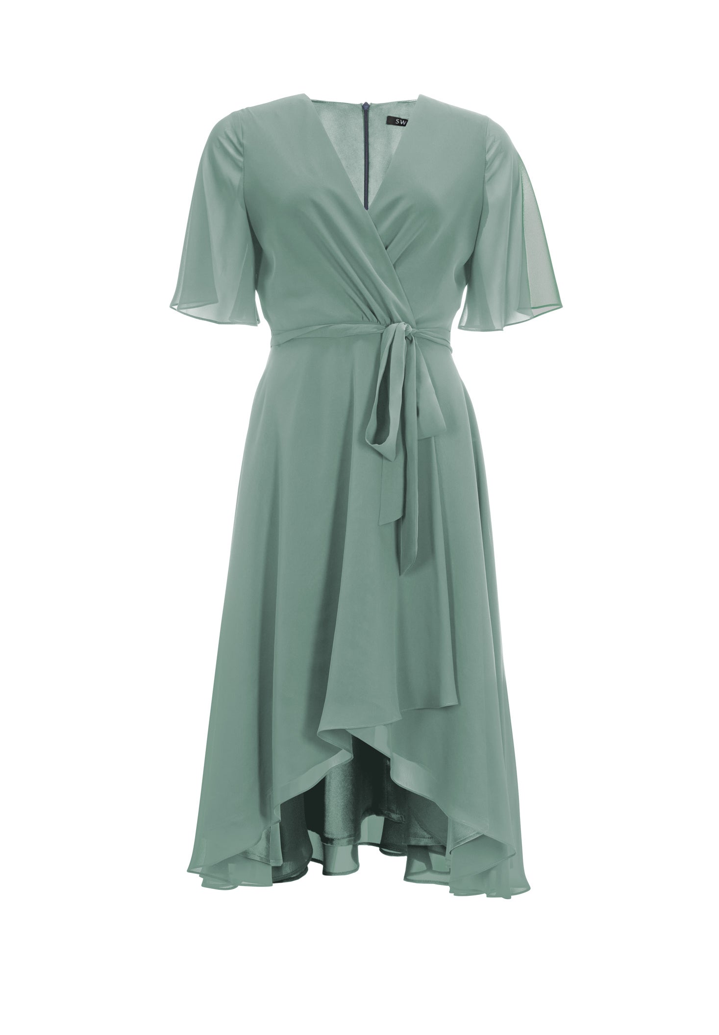 Chiffon Kleid in Wickel Optik mit Vokuhila Saum