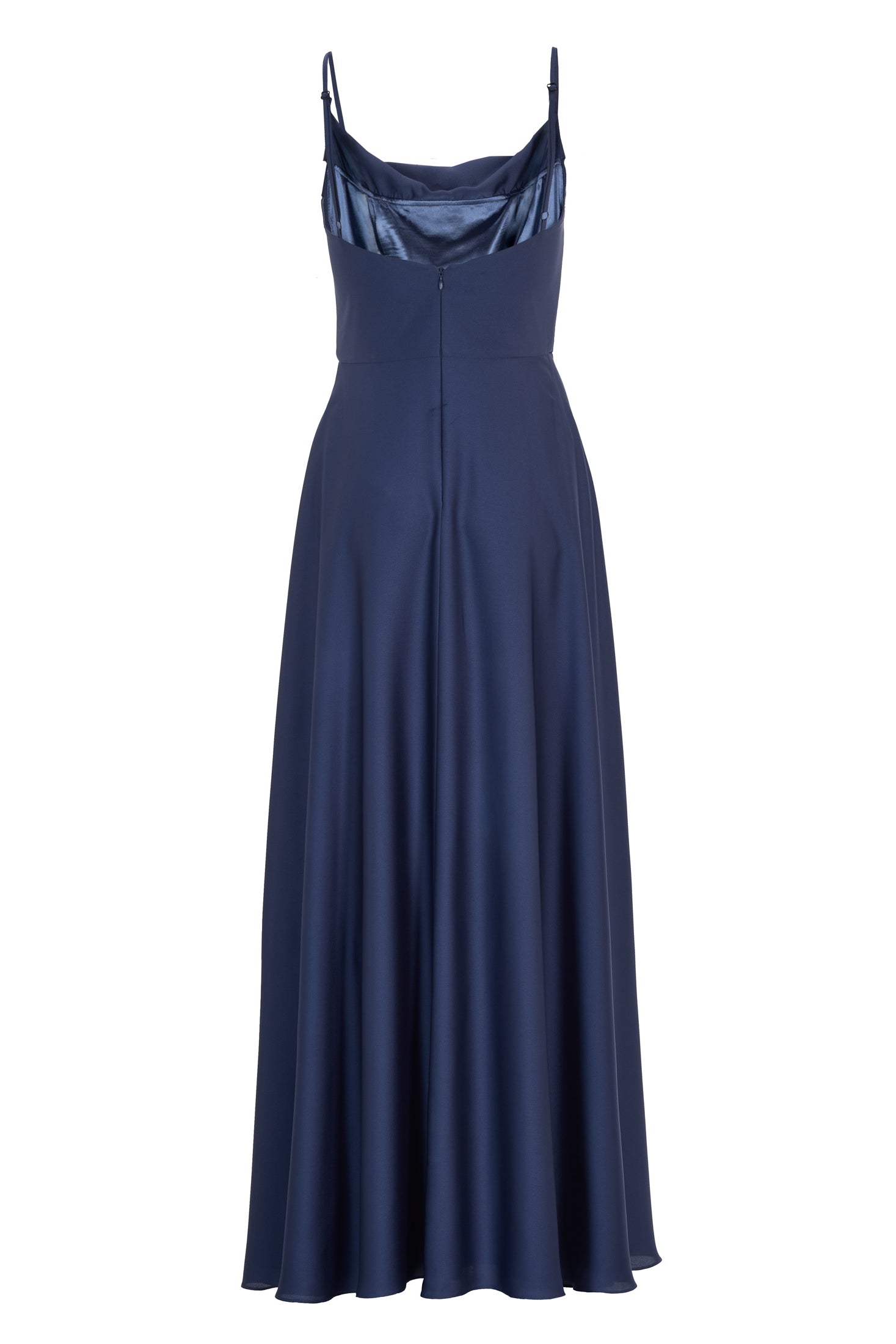 Abendkleid aus nachhaltigem Satin mit Wasserfall-Ausschnitt und Beinschlitz