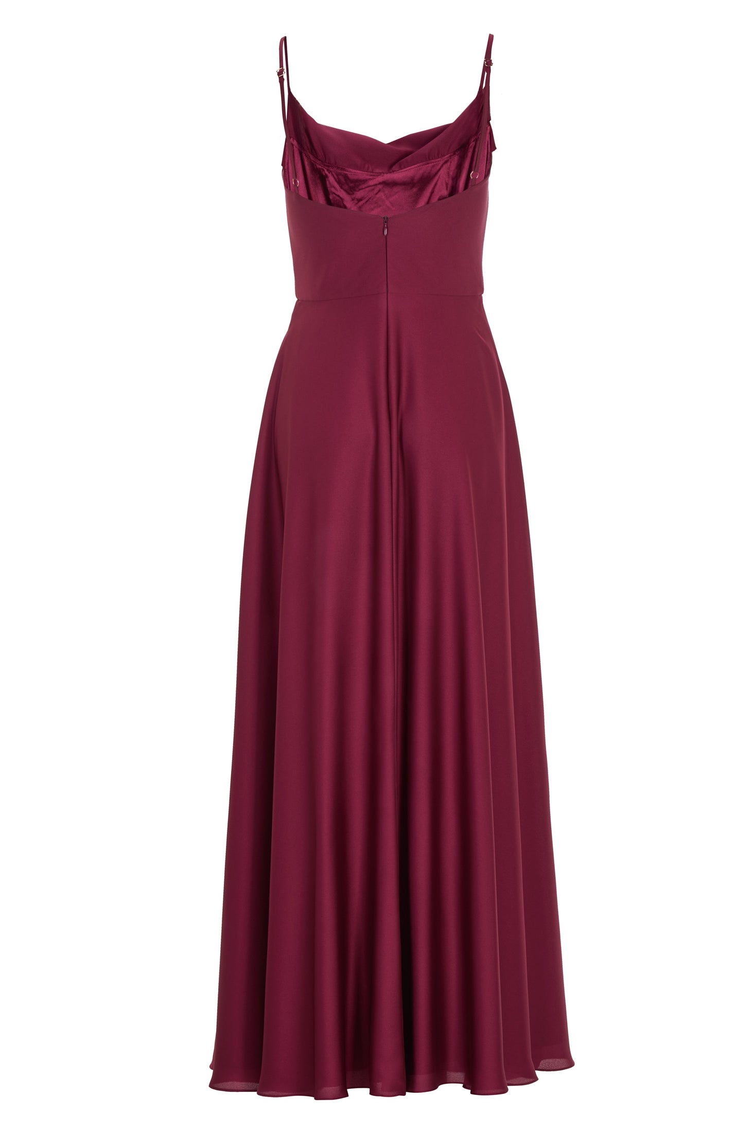 Abendkleid aus nachhaltigem Satin mit Wasserfall-Ausschnitt und Beinschlitz