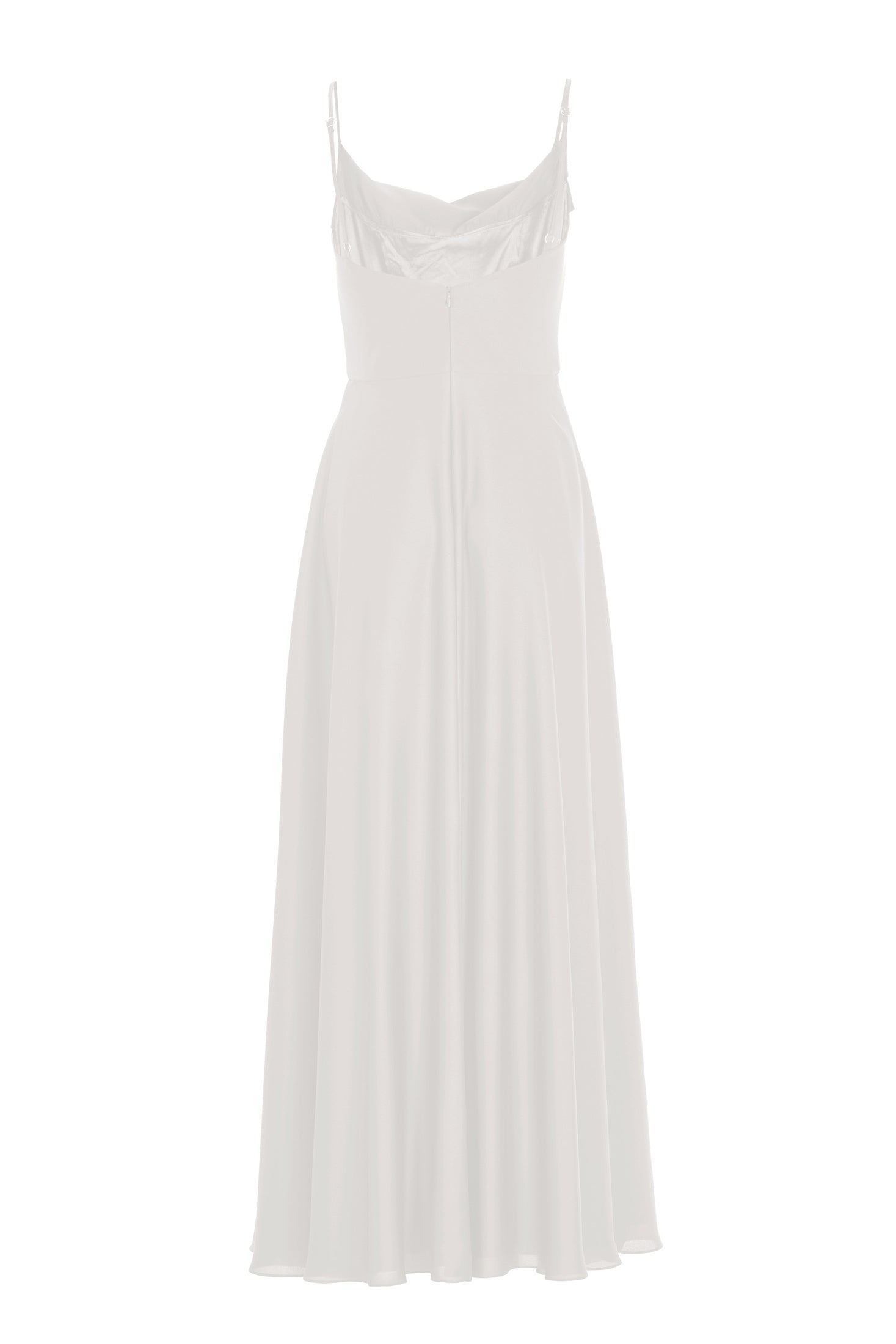 Abendkleid aus nachhaltigem Satin mit Wasserfall-Ausschnitt und Beinschlitz