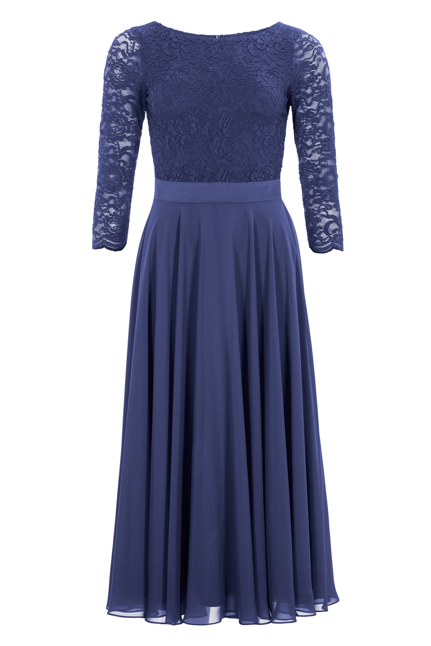 Abendkleid Midi mit Oberteil aus floraler Spitze und Chiffon Rock