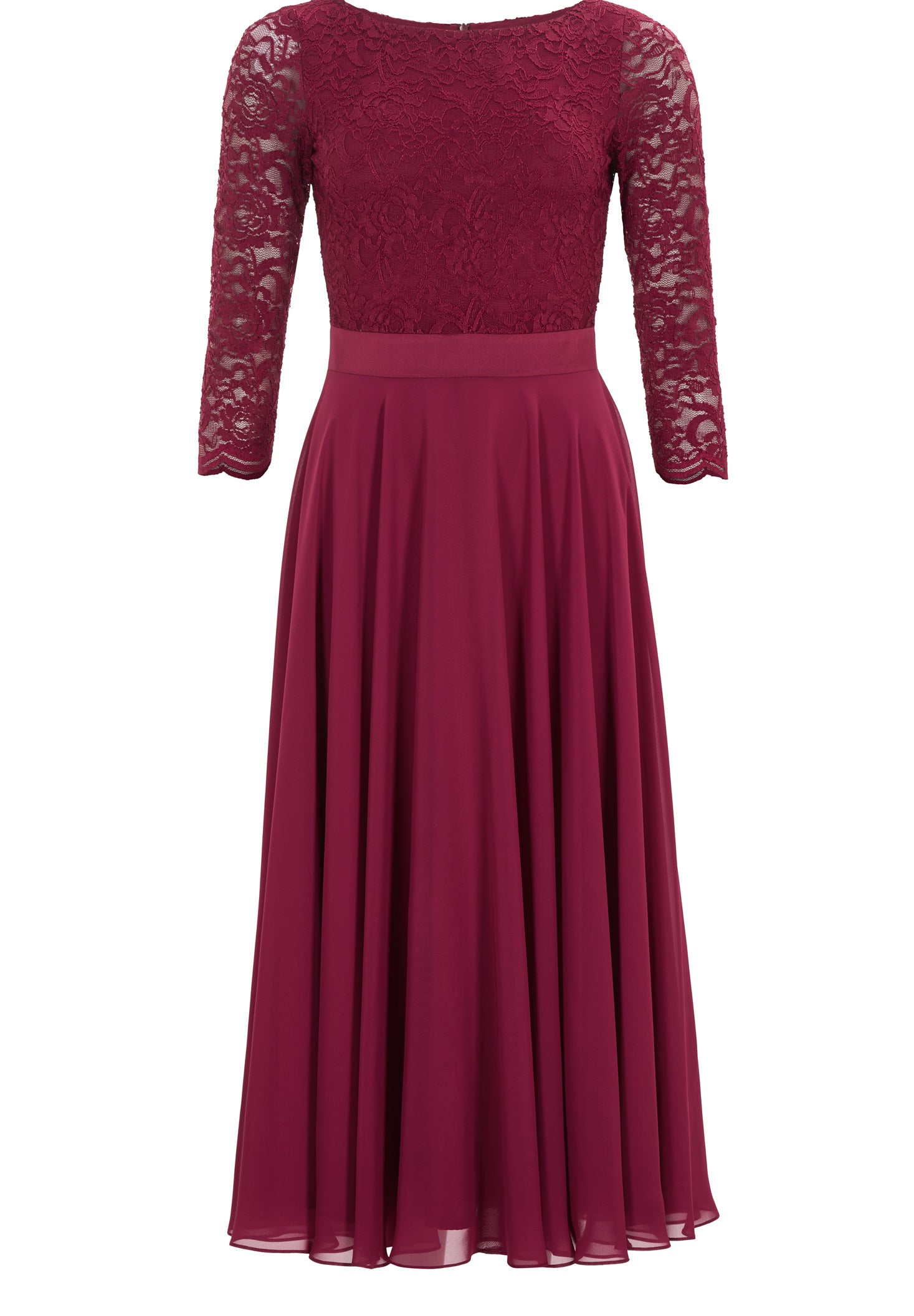 Abendkleid Midi mit Oberteil aus floraler Spitze und Chiffon Rock