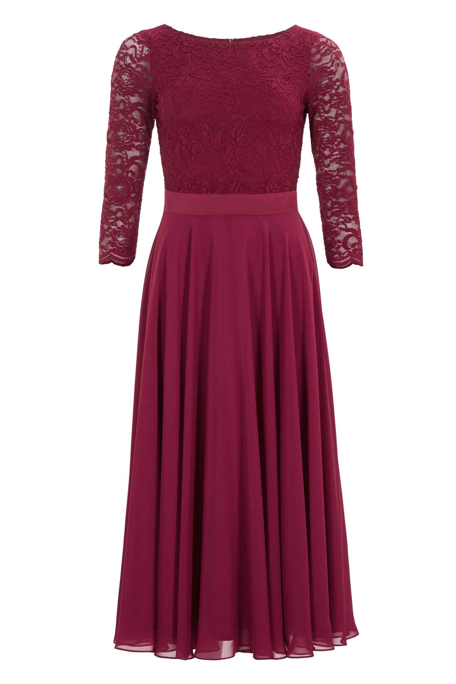 Abendkleid Midi mit Oberteil aus floraler Spitze und Chiffon Rock