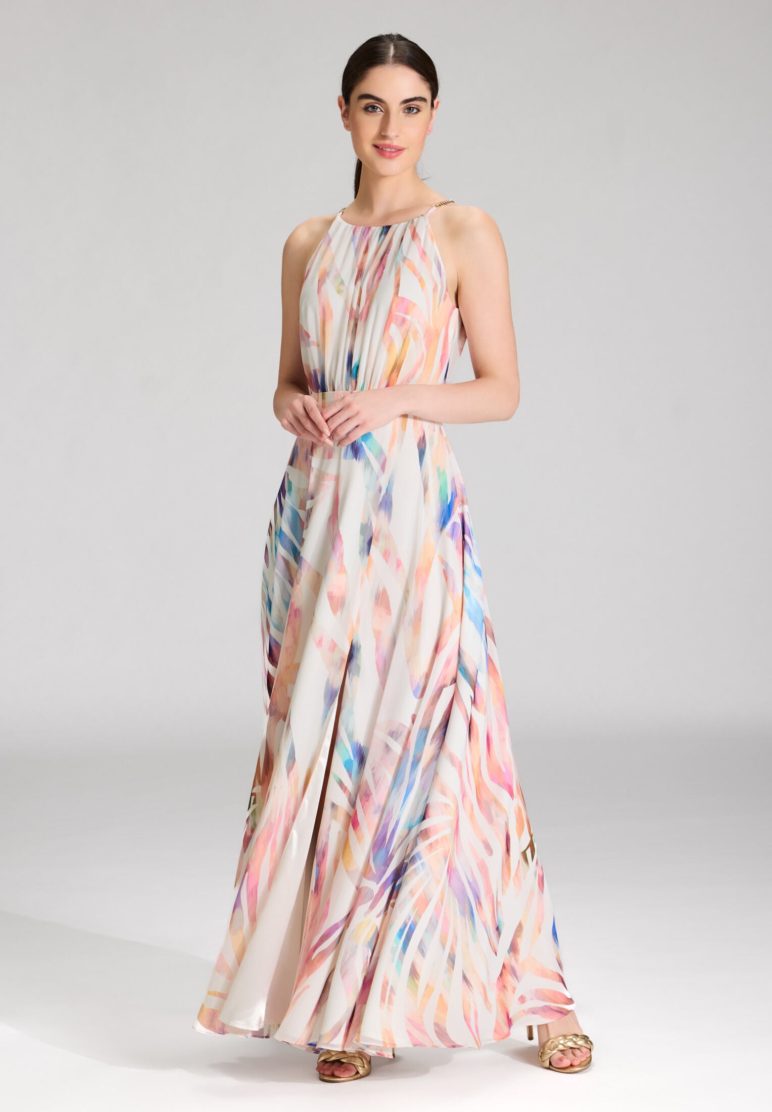 Abendkleid aus Crinkle Chiffon mit Animal Print