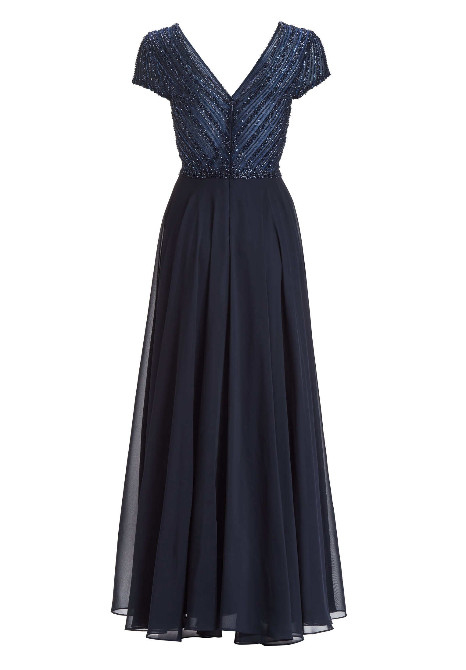 Besticktes Chiffonkleid mit kurzen Ärmeln