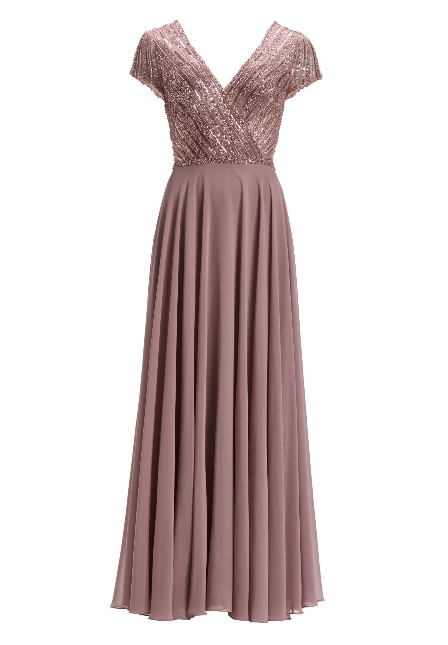 Besticktes Chiffonkleid mit kurzen Ärmeln