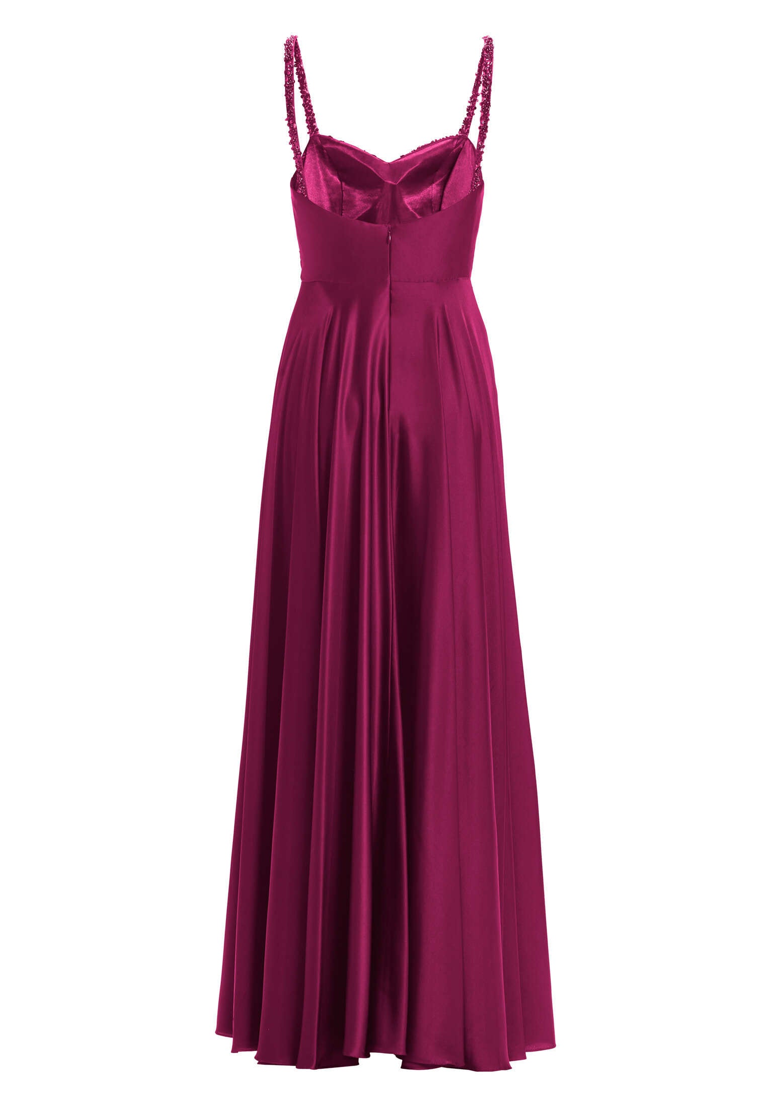 Satinkleid mit drapiertem Top und bestickten Trägern