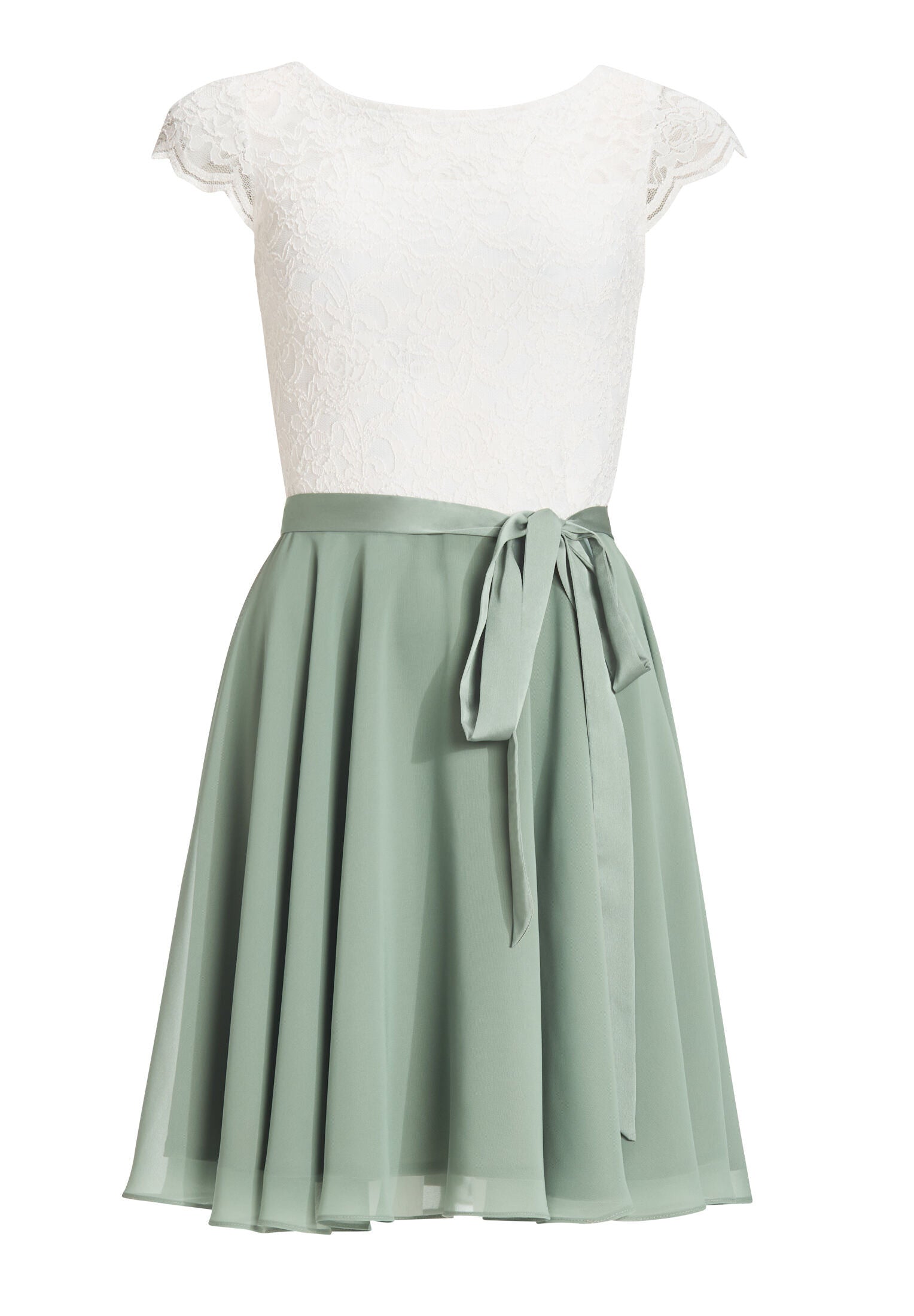 Zweifarbiges Cocktailkleid aus Spitze-Chiffon-Mix