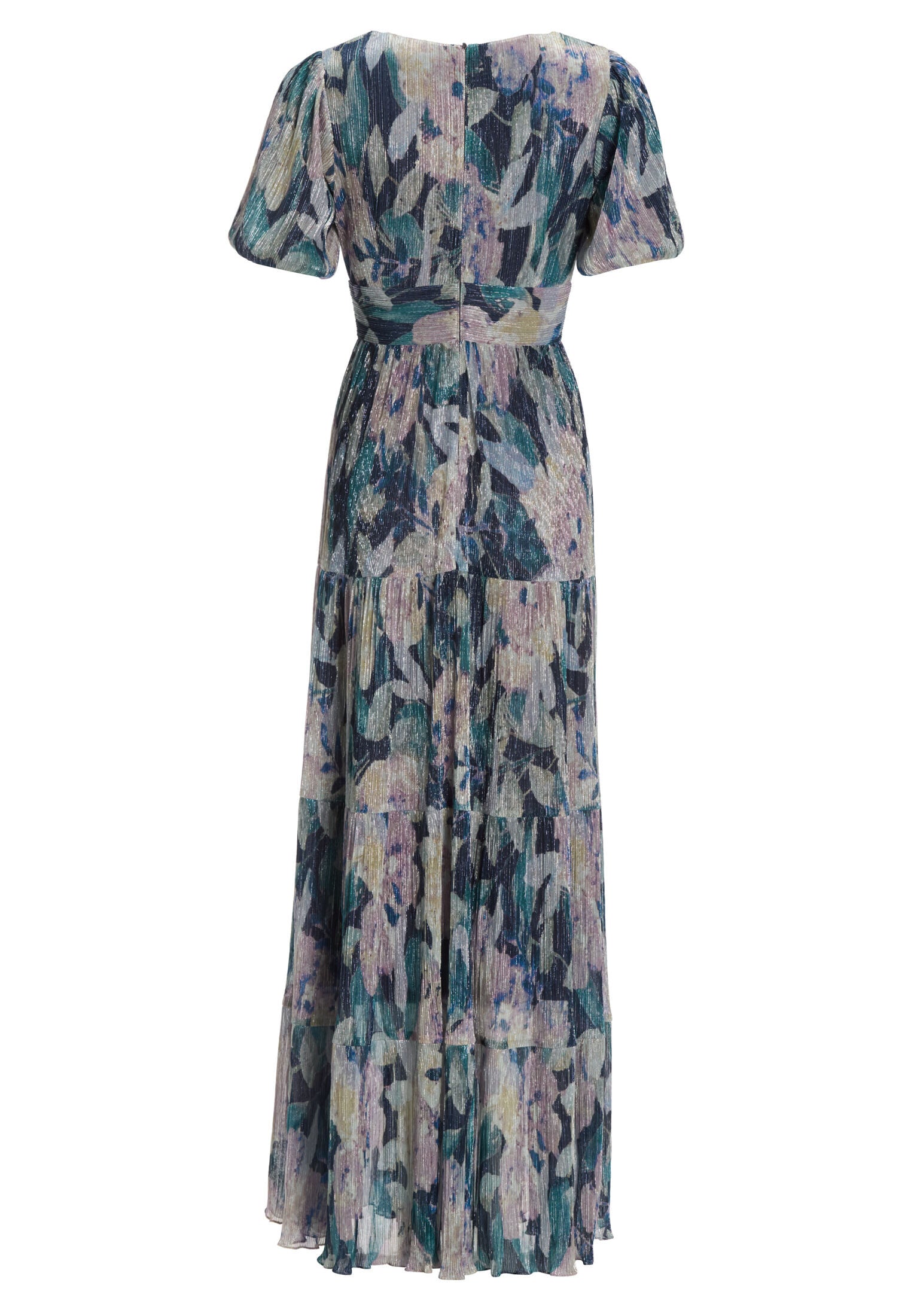 Abendkleid mit Puffärmeln aus bedrucktem Plissee Jersey