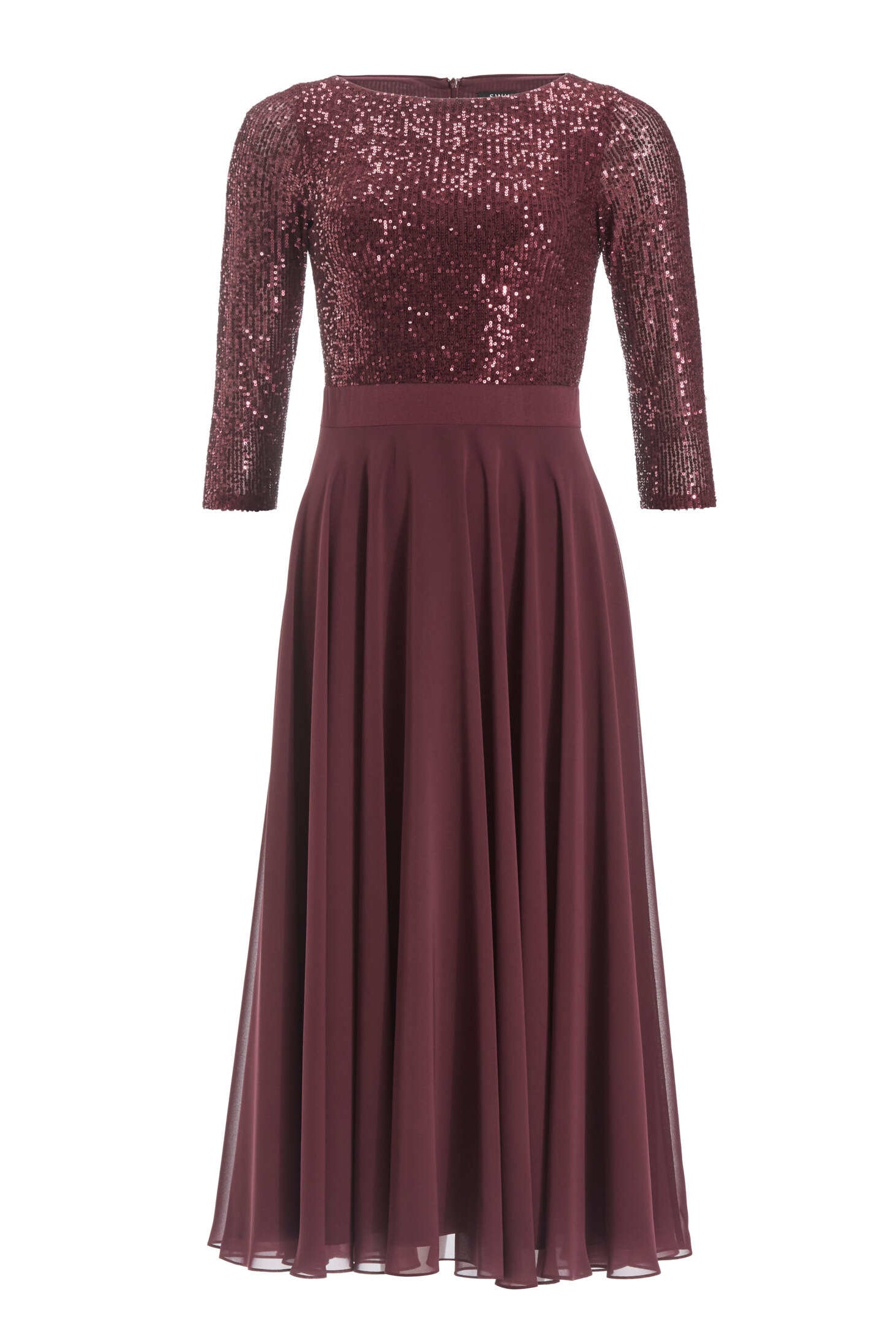 Cocktailkleid in Midi Länge mit Top aus elastischer Paillette und Tellerrock in Chiffon