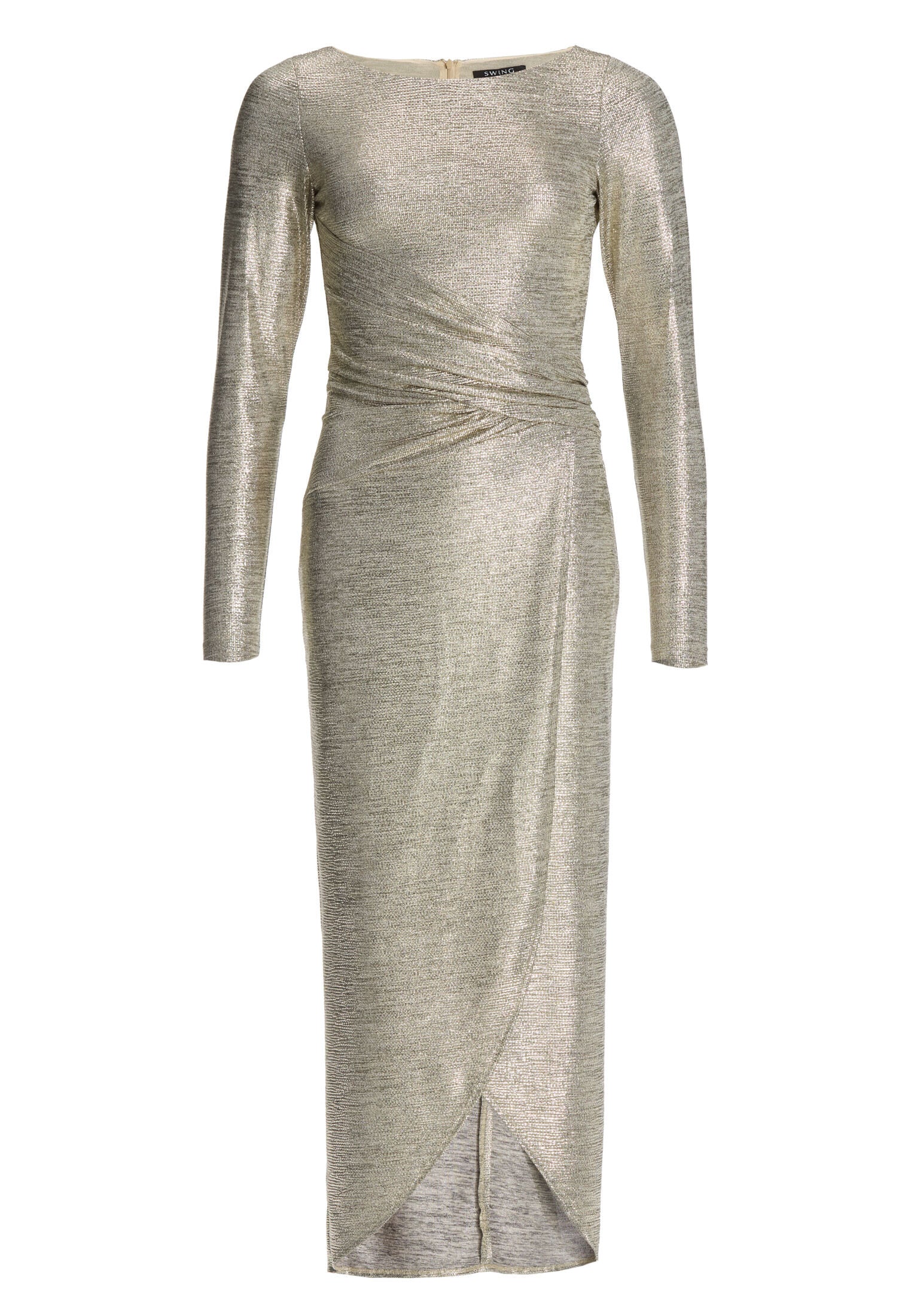 Abendkleid in 7/8 Länge aus foliertem Jersey mit Beinschlitz