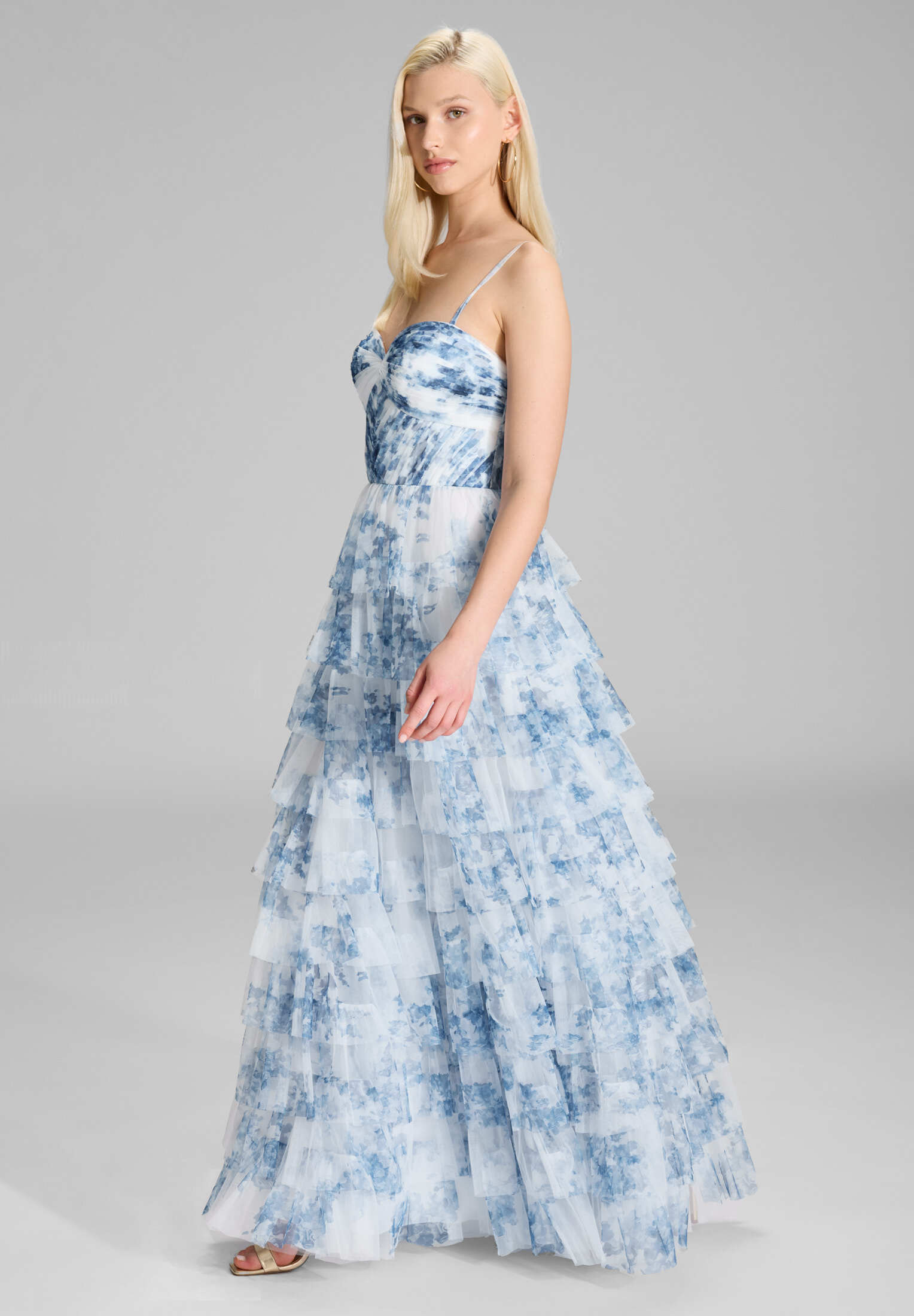 Abendkleid mit Rüschenrock und Allover Print