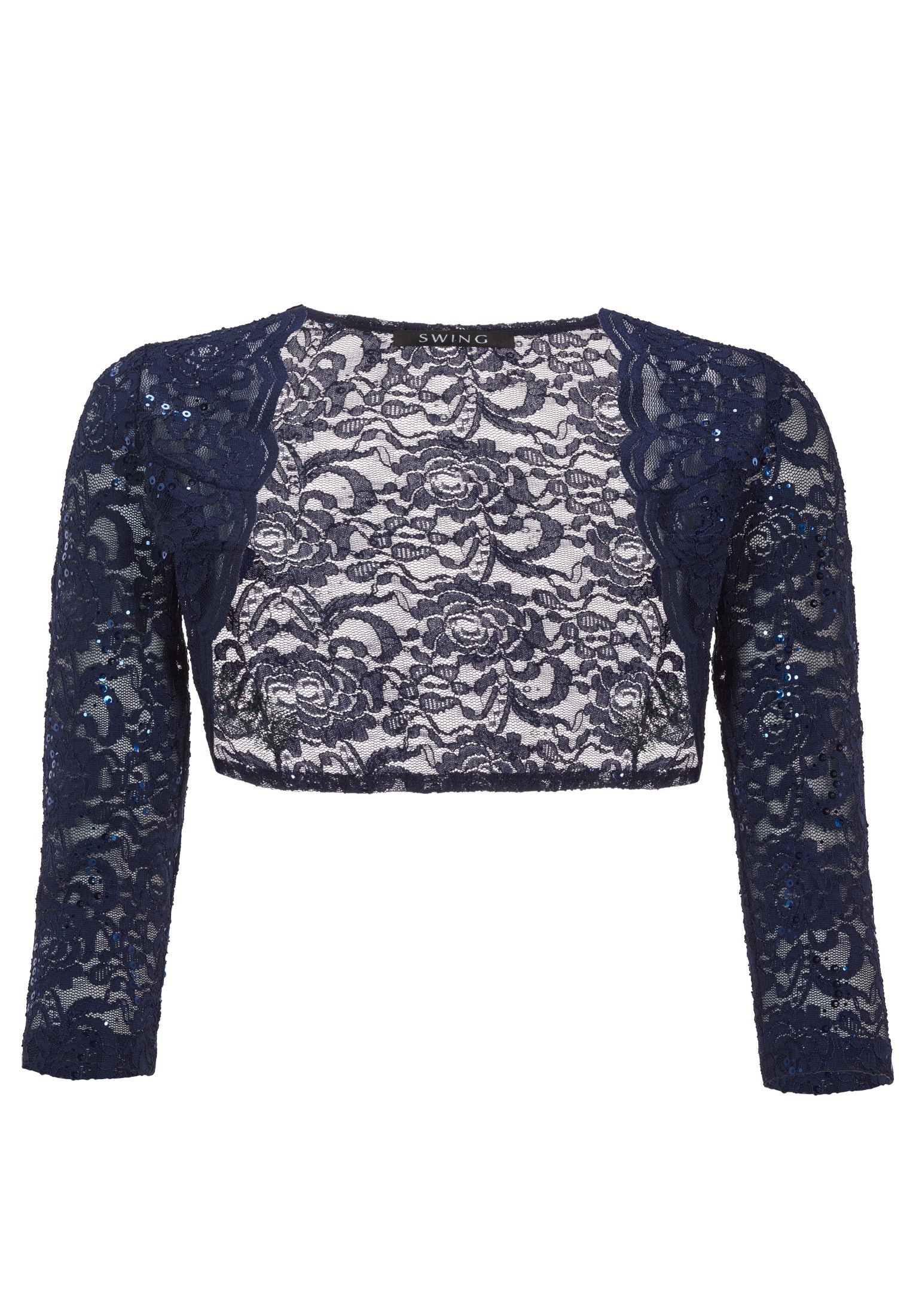 Bolero aus Spitze mit Bogenkante