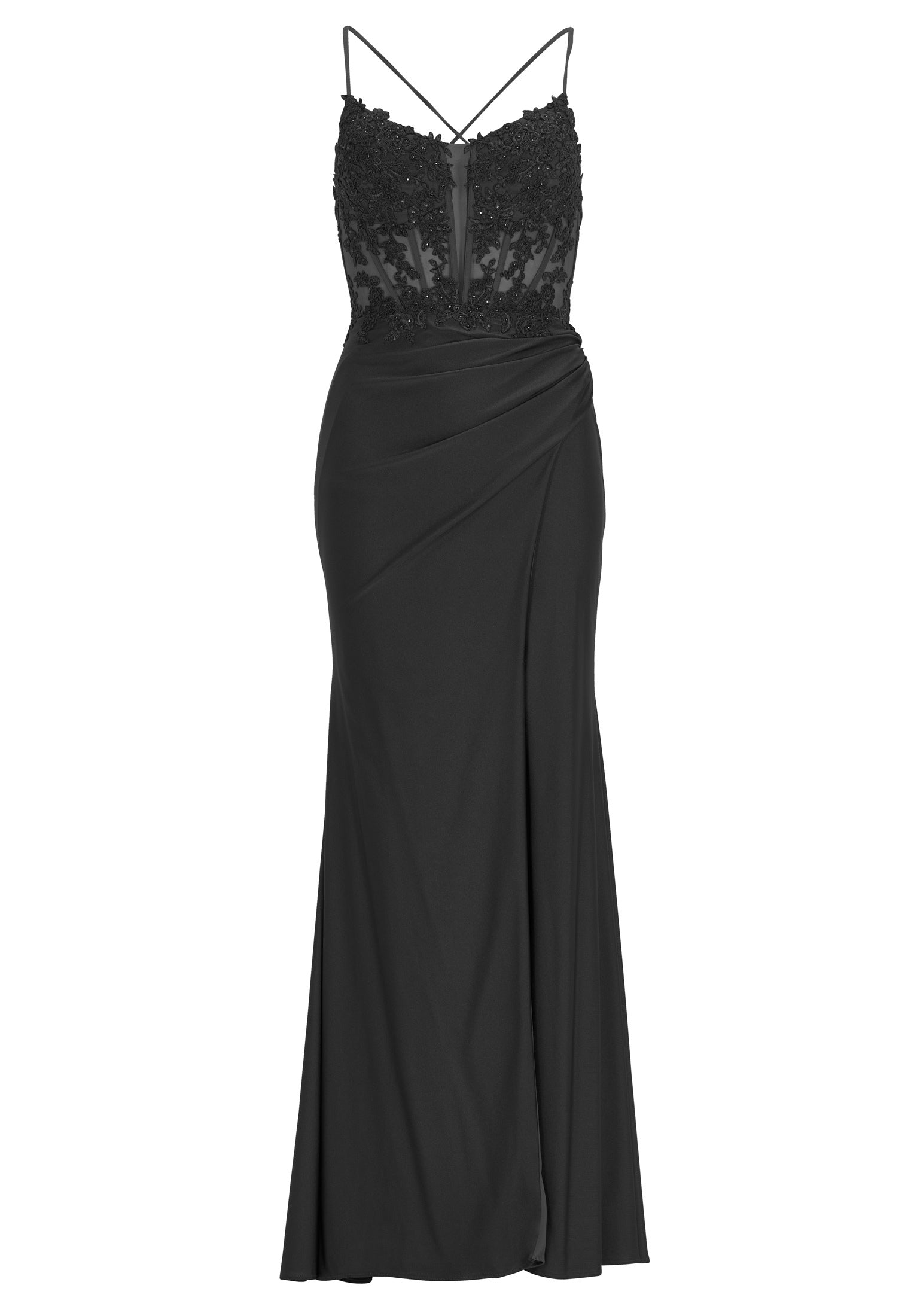 Bodycon Kleid mit Spitzenstickerei und Beinschlitz