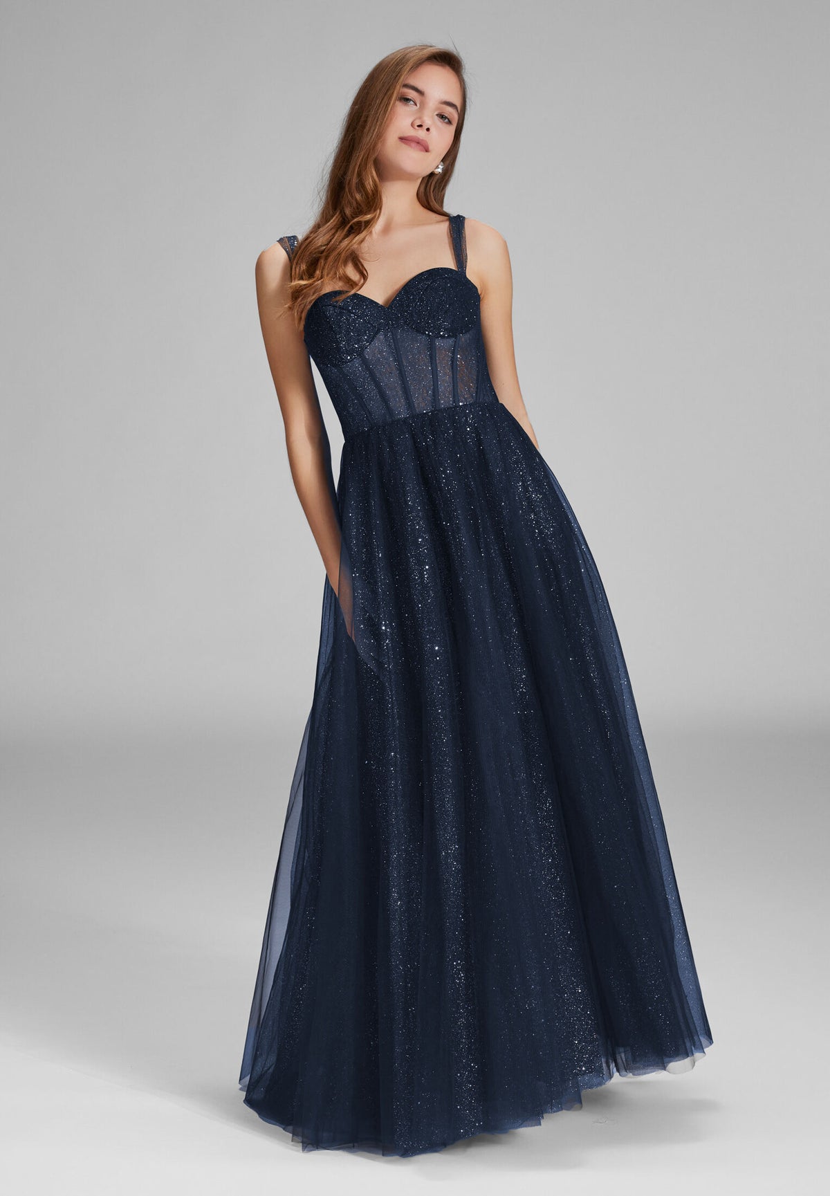 Tüllrobe mit Schimmereffekt navy