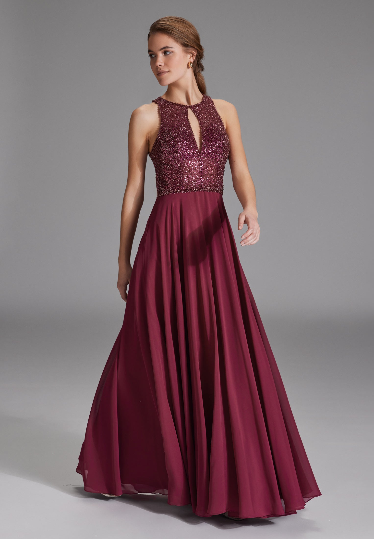 Abendkleid mit Stickerei und Cut-Out Detail grape wine