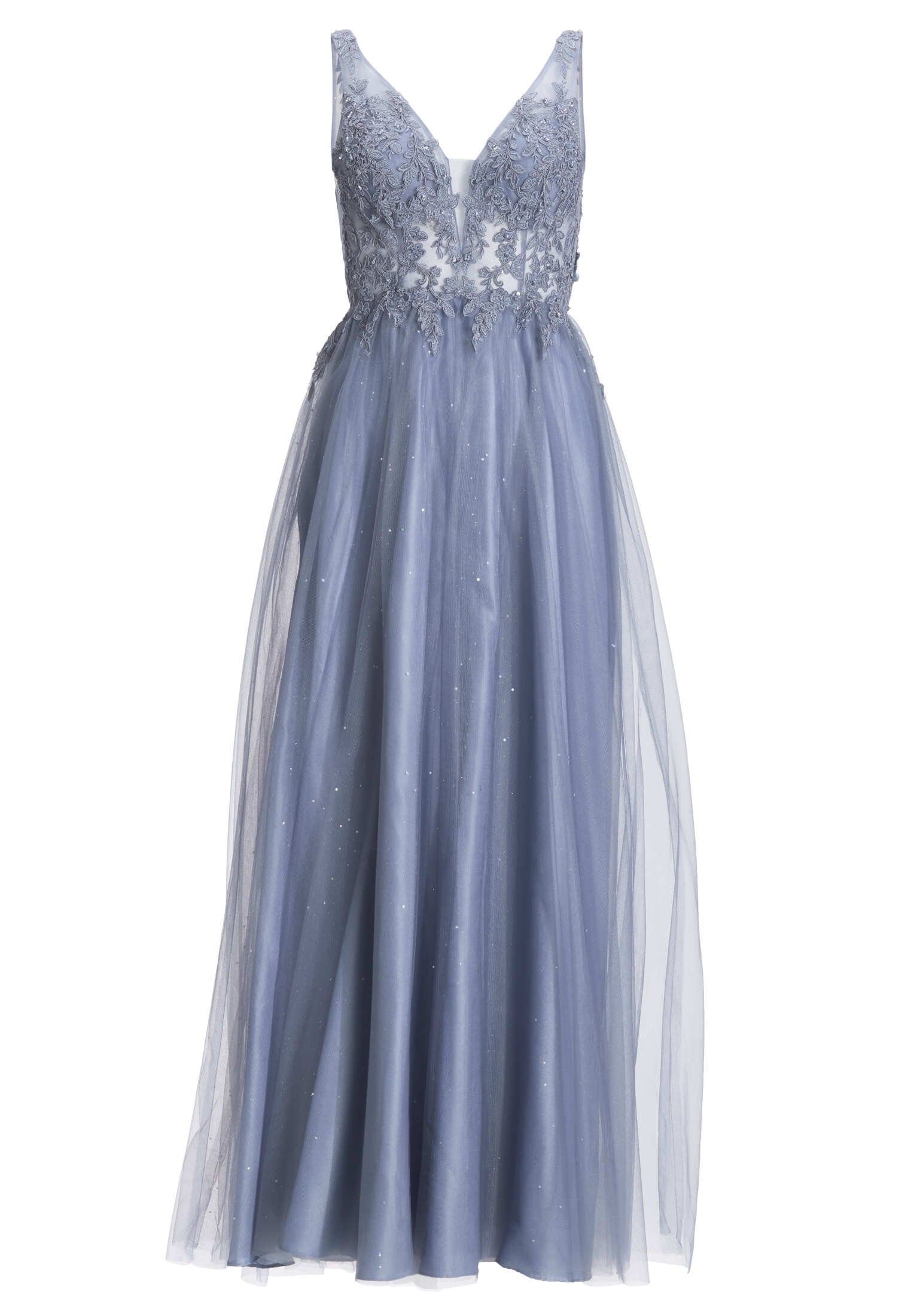 Tüllkleid mit Spitzenstickerei und Glitzereffetkt