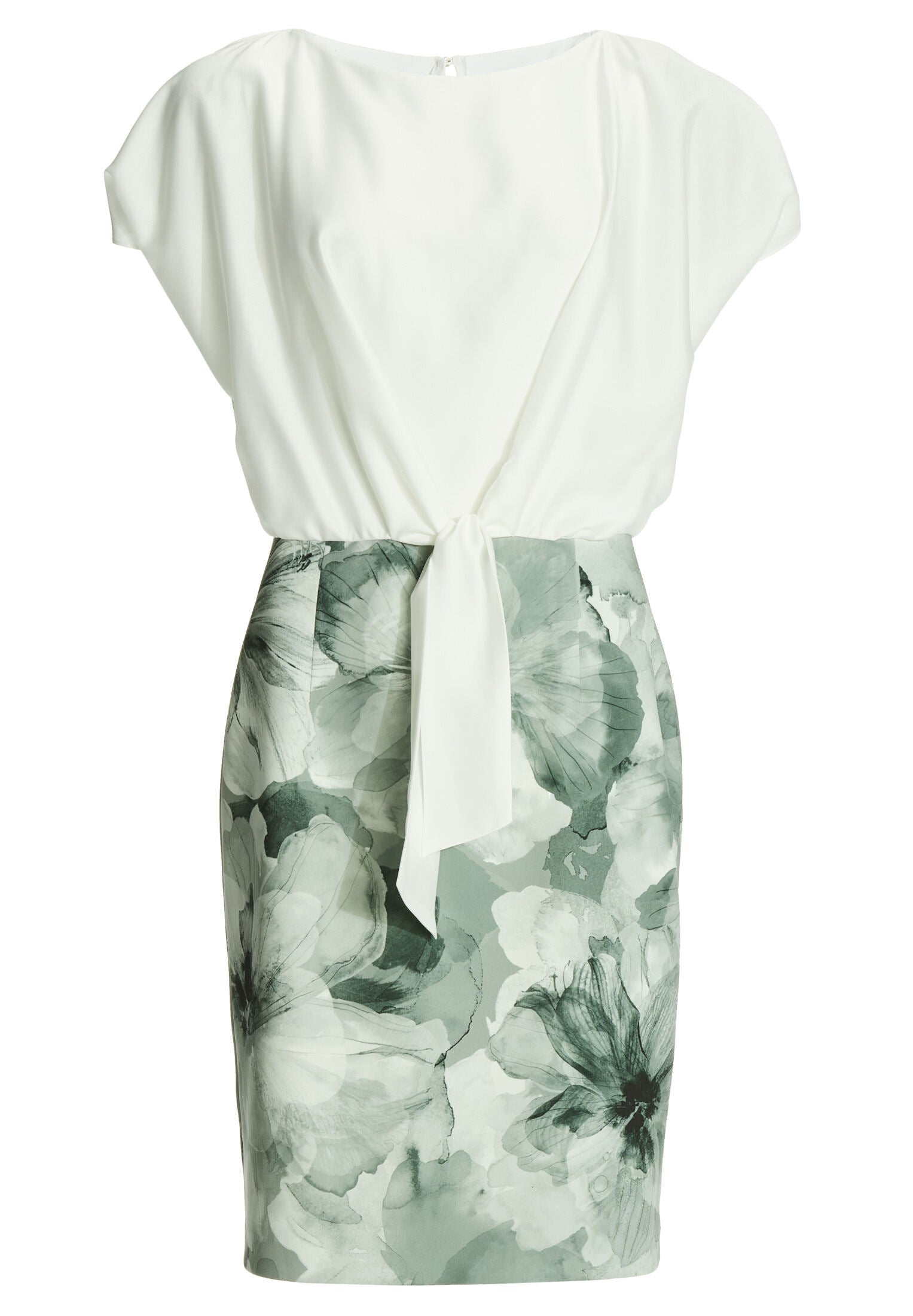 Etuikleid aus floral bedrucktem Scuba und Satin Top