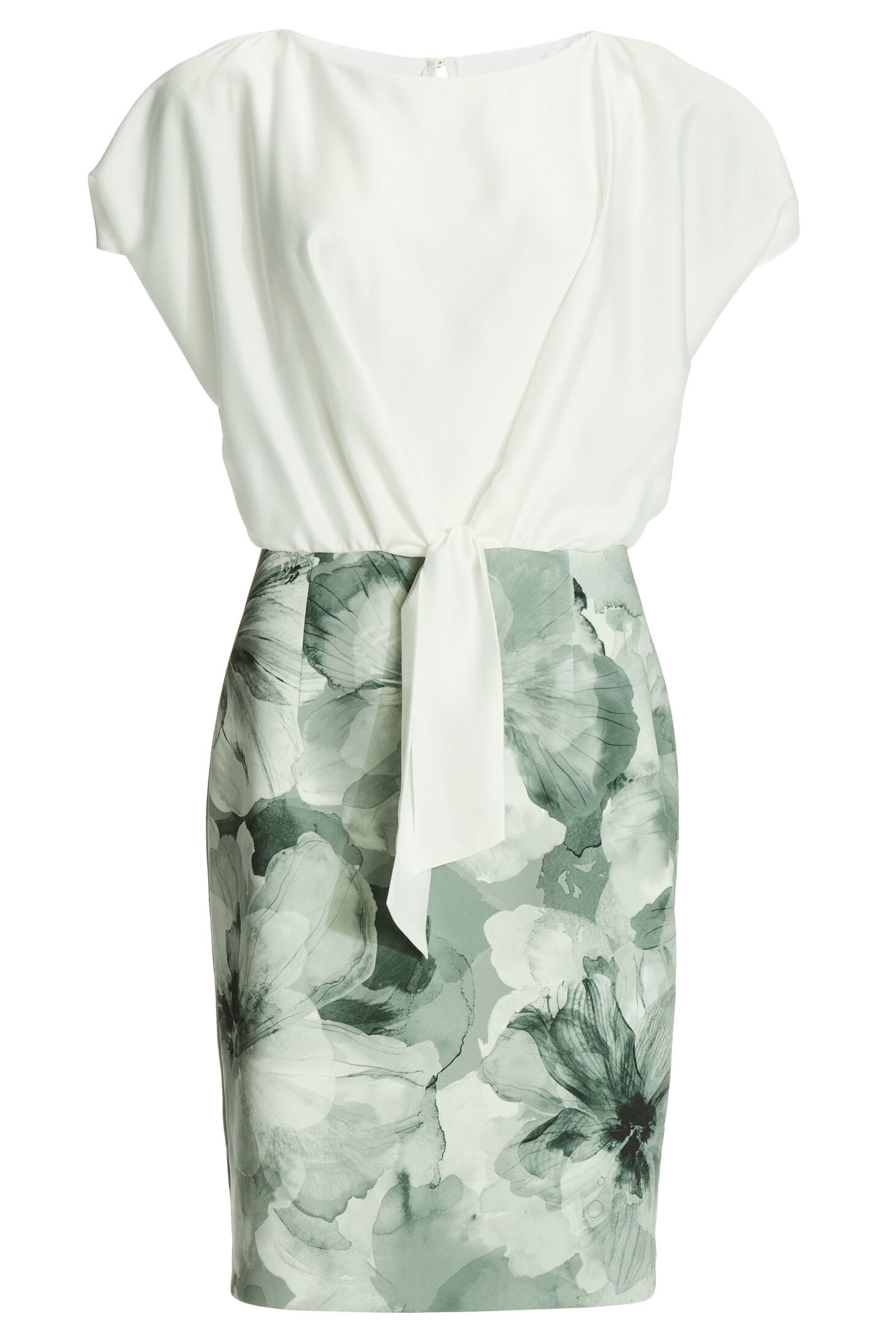 Etuikleid aus floral bedrucktem Scuba und Satin Top